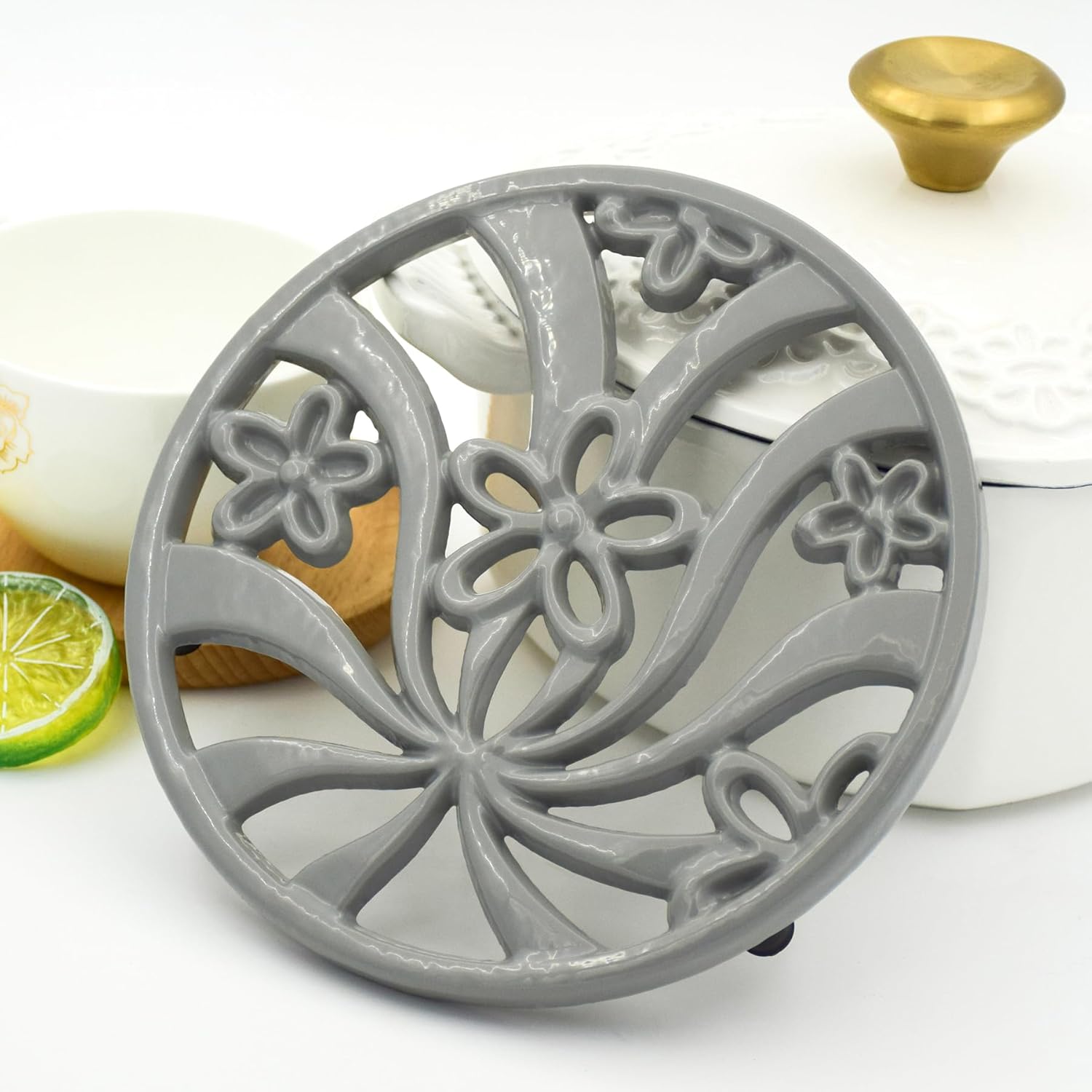 MINLUFUL Salvamanteles vintage de hierro fundido, salvamanteles de metal resistente al calor para platos calientes, ollas y sartenes con patrón de