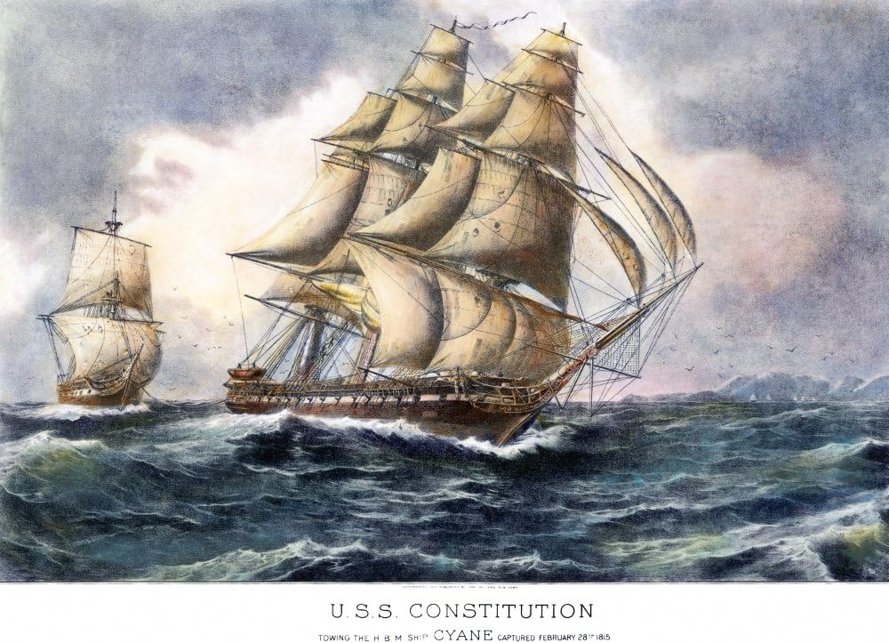 Uss Constitution 1815 Nthe compromiso entre la constitución de los Estados Unidos y el Hms Cyane y Levante 20 de febrero de 1815 Litografía después