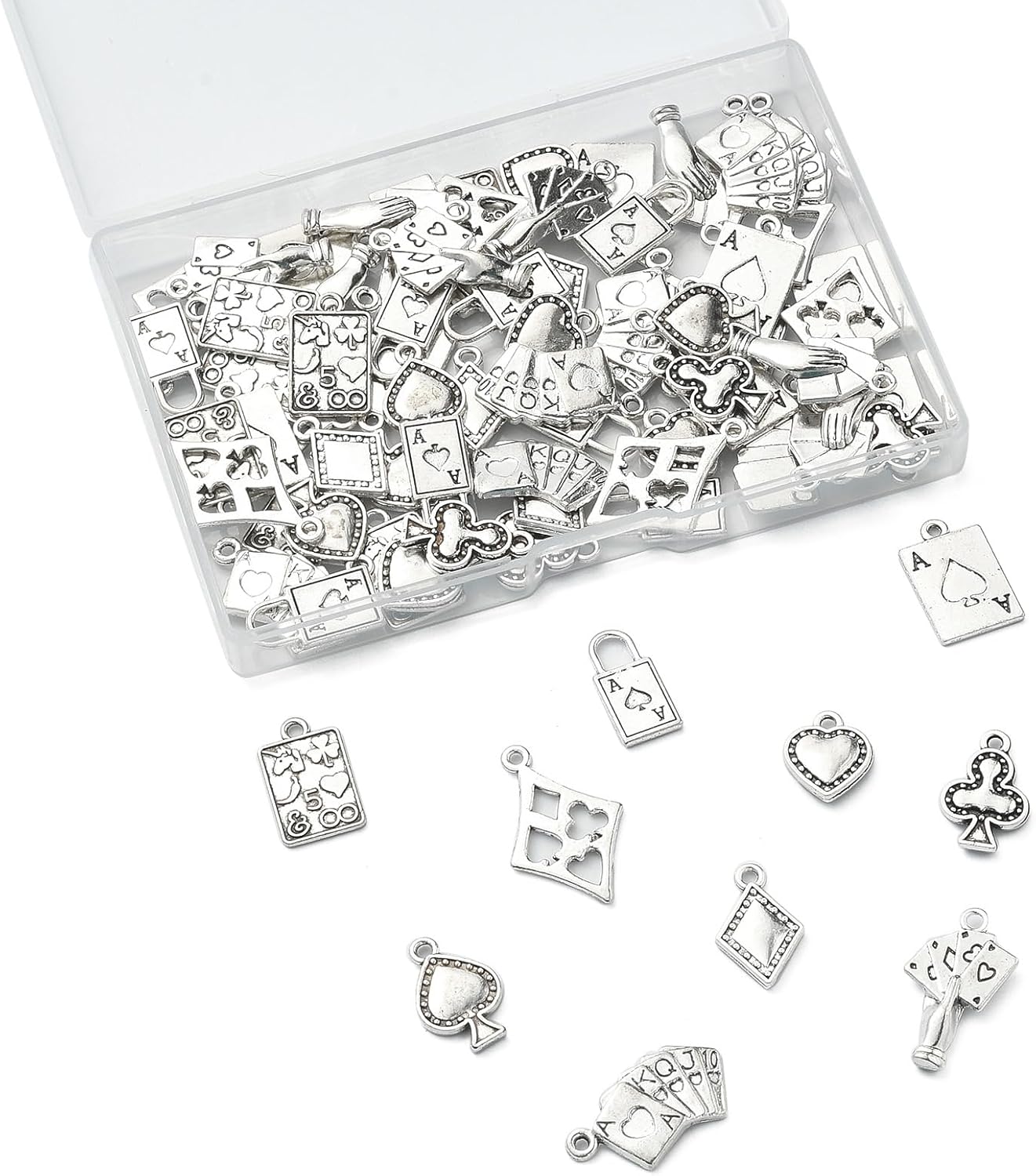 KitBeads 100 dijes de póquer de 10 estilos tibetanos con forma de espada de diamantes para club de diamantes de Las Vegas, dijes de plata antigua