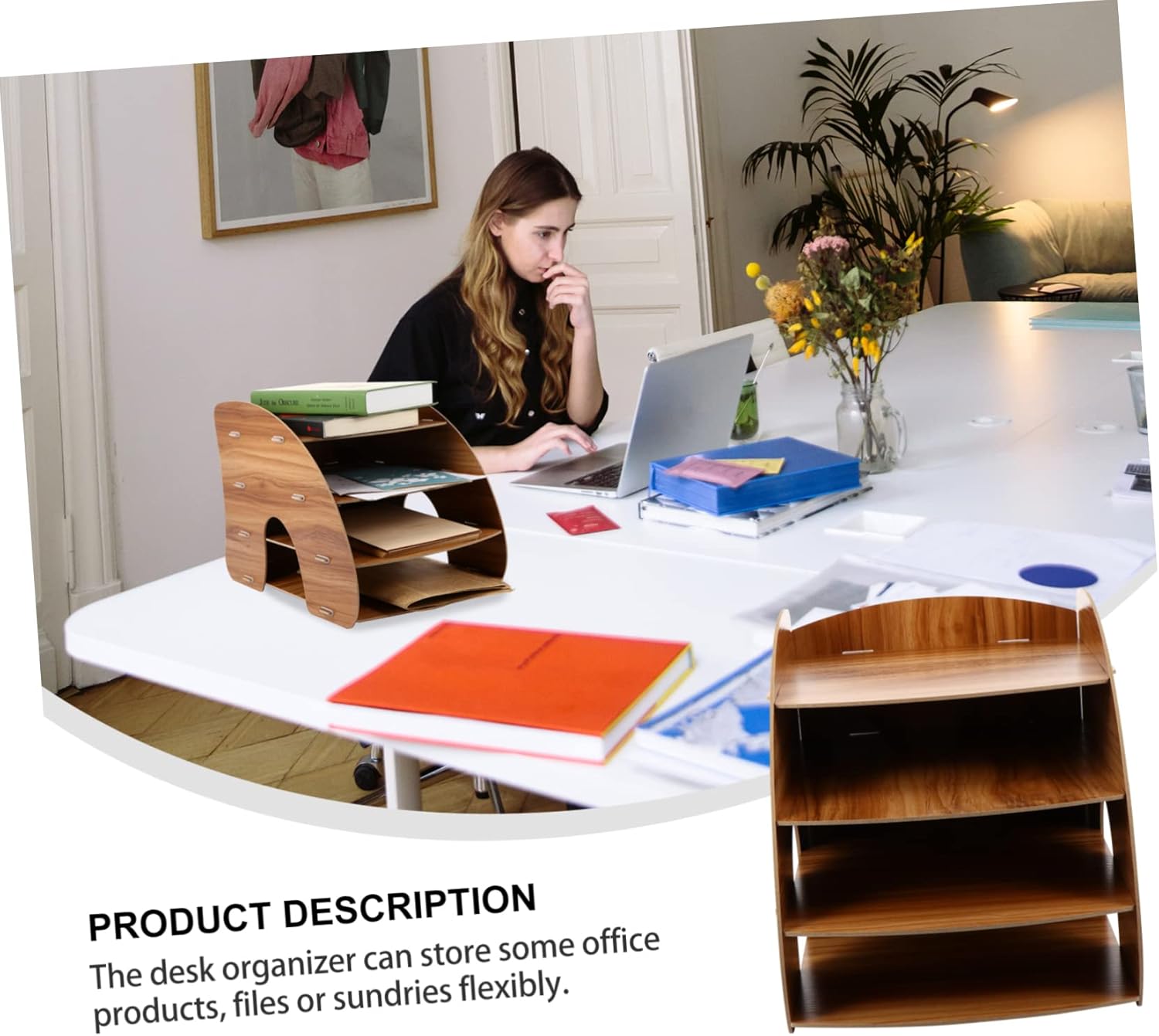 Estantería de múltiples capas Soporte para libros Estante de almacenamiento de madera Soporte de archivo de papel de múltiples capas Paletas de