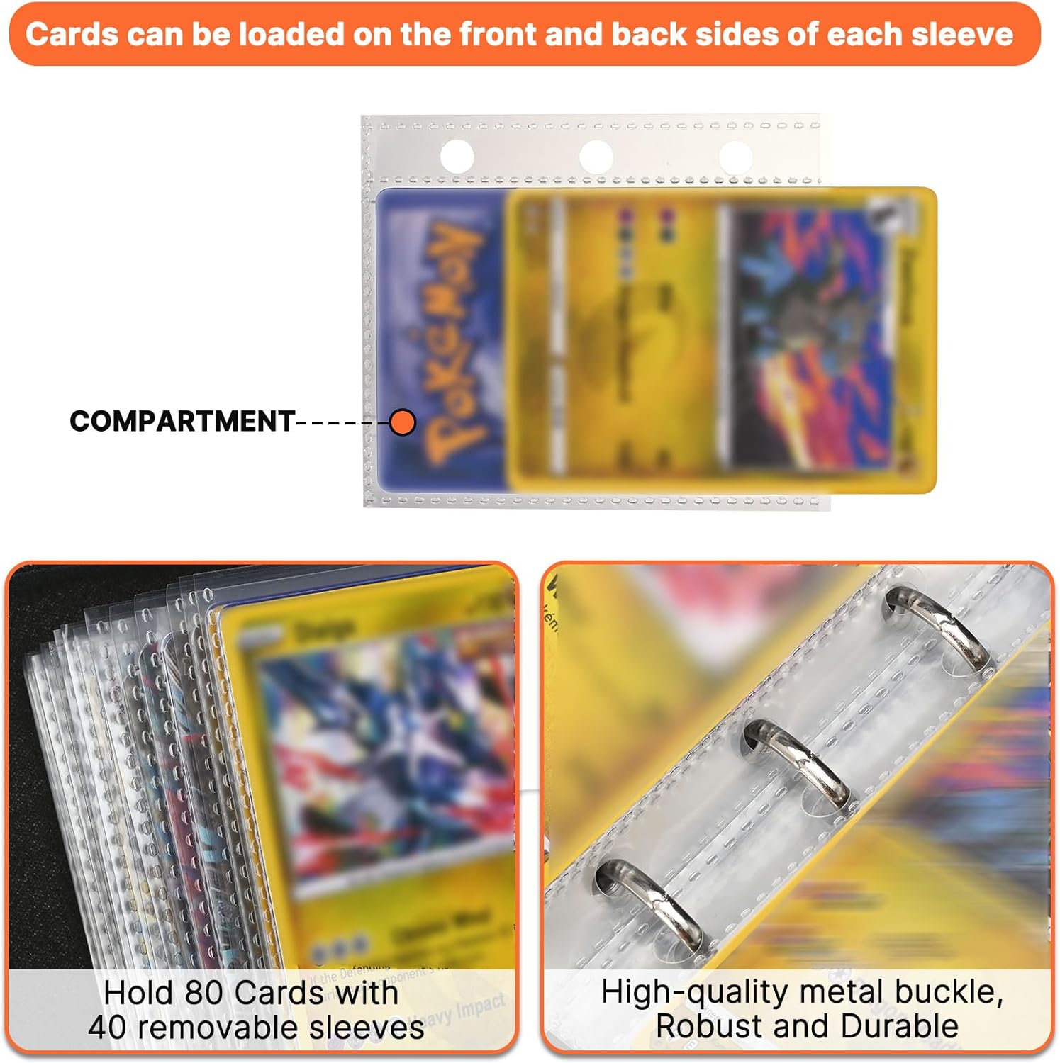 Linkinbot Carpeta de tarjetas coleccionables de 2 bolsillos para tarjetas TCG, capacidad para 80 tarjetas con 40 fundas extraíbles, álbumes de