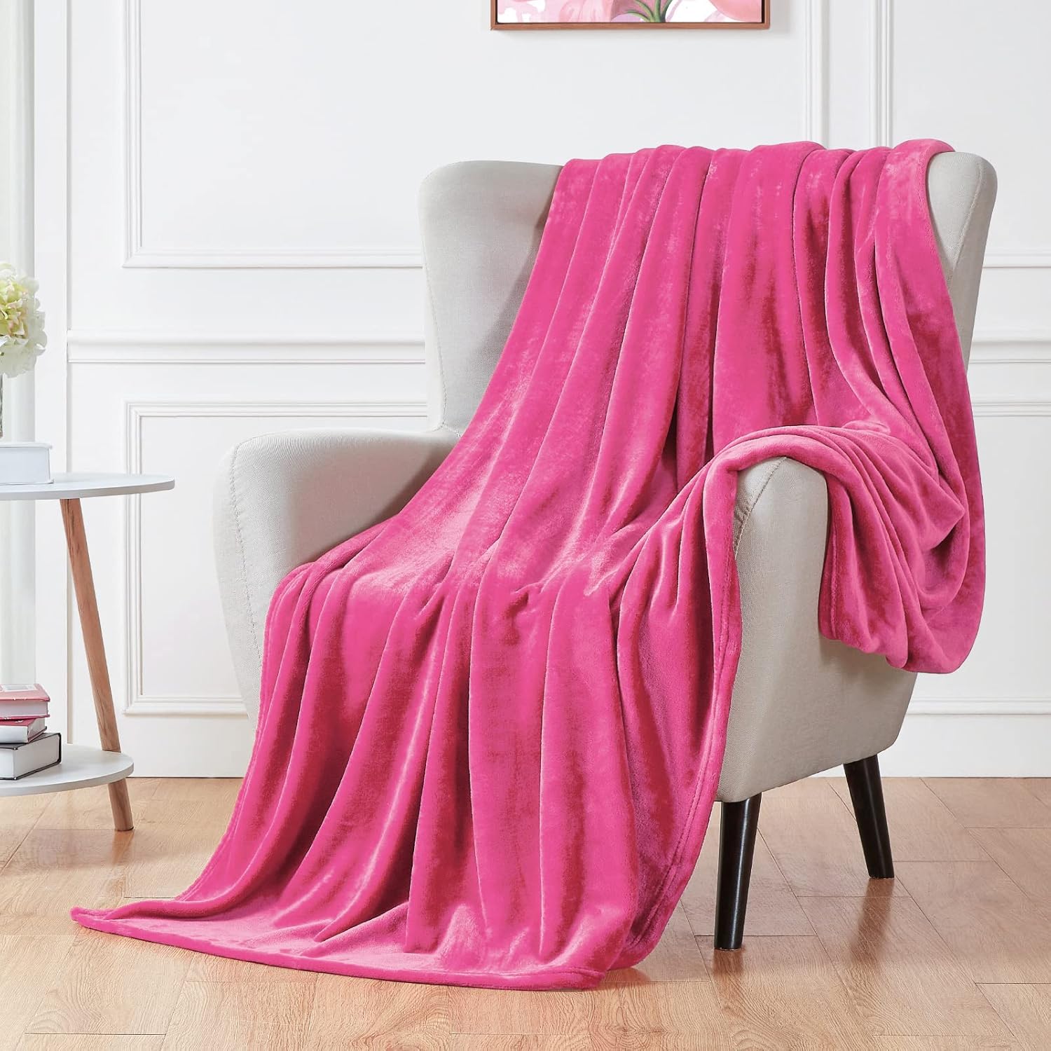 Walensee Manta de vellón mullida, ligera (tamaño individual, de 60 x 80 pulgadas, rosa intenso) manta de franela de microfibra súper suave para sofá