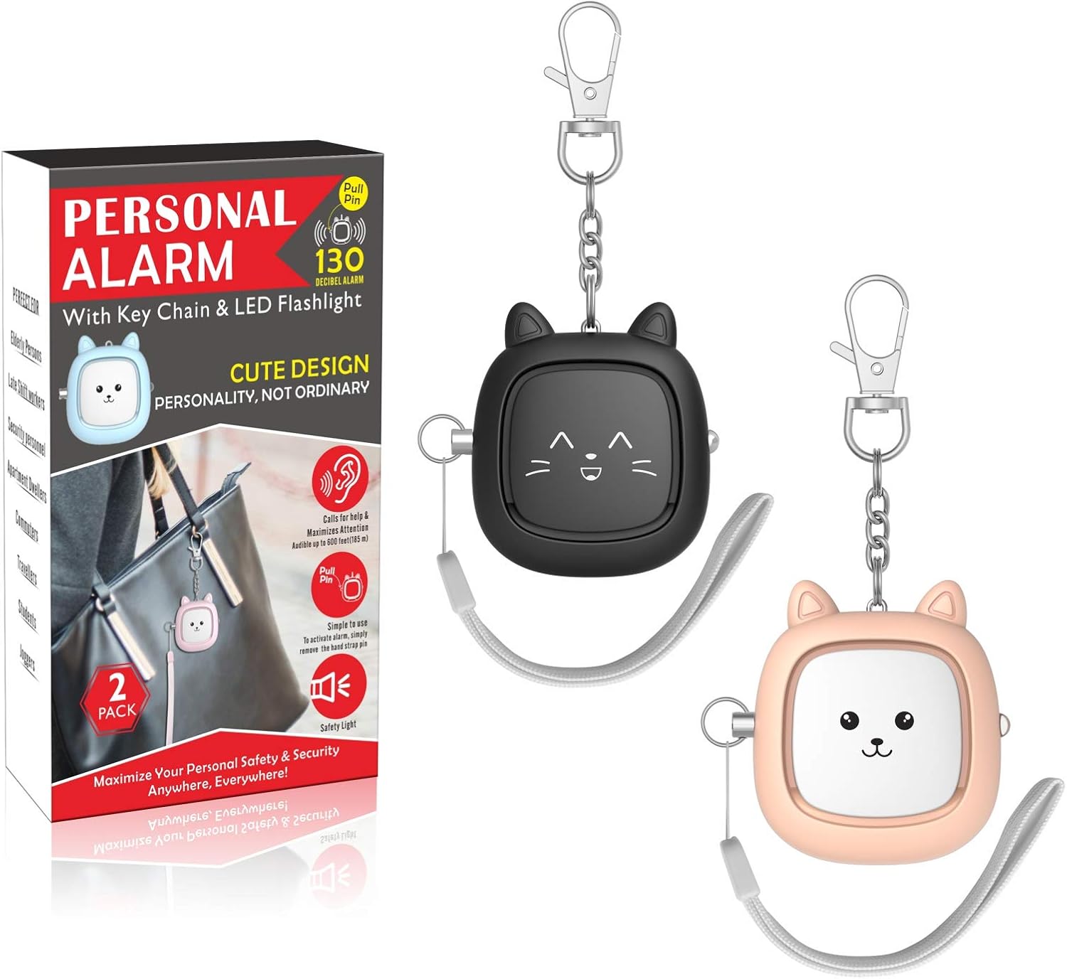 Safe Sound – Alarma personal de 2 unidades de 130 dB con canción de sirena de emergencia con luz LED, sirena de autodefensa, alarma de seguridad