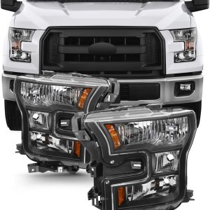 AKKON – Para 2015 2016 2017 Ford F-150 F150 modelo halógeno de fábrica negro carcasa faro conjunto (lado del conductor y pasajero) AKKON – Para 2015 2016 2017 Ford F-150 F150 modelo halógeno de fábrica negro carcasa faro conjunto (lado del conductor y pasajero)