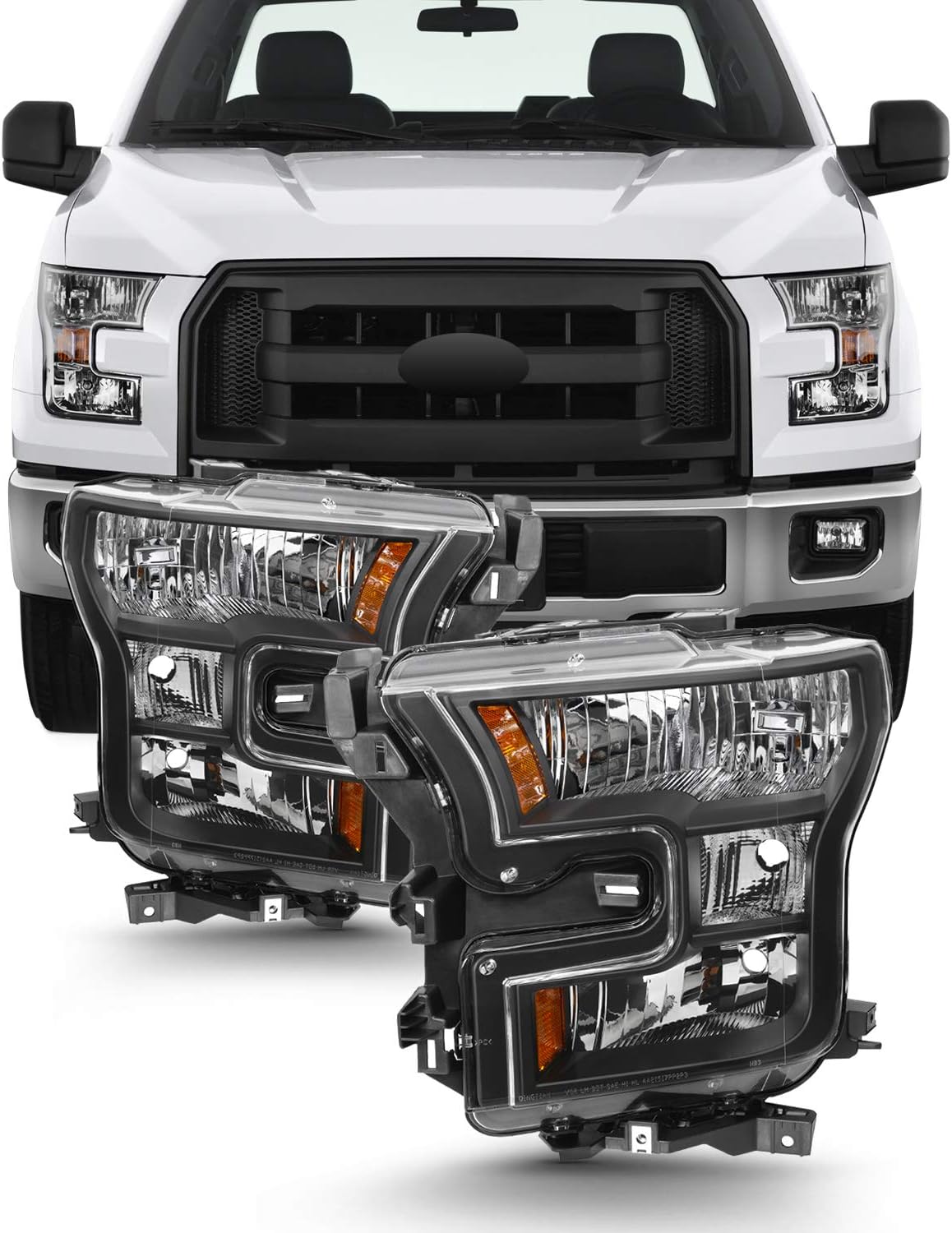 AKKON – Para 2015 2016 2017 Ford F-150 F150 modelo halógeno de fábrica negro carcasa faro conjunto (lado del conductor y pasajero)