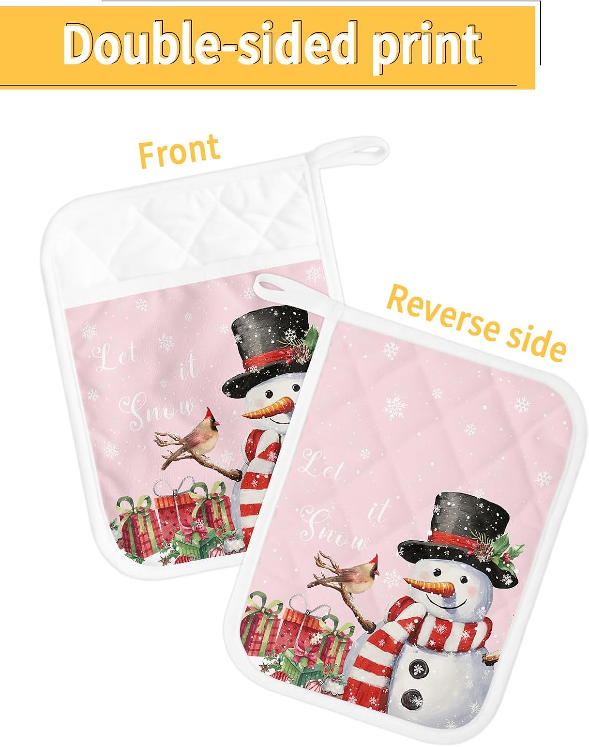 Juego de 3 agarraderas de tela de toalla con bolsillo antideslizante y aislante de calor con bolsillo para horno, diseño de copo de nieve de