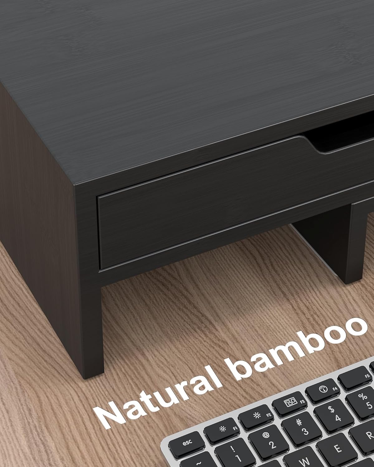 Epesoware Soporte de monitor con 2 cajones para escritorio, soporte de bambú para monitor doble con almacenamiento, organizador de estante de