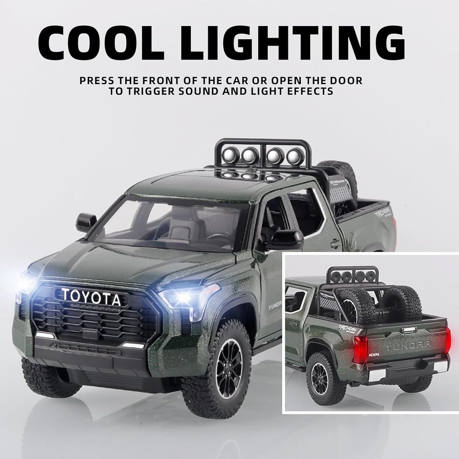 Toy Trucks for Boys 124 Tundra Diecast Metal Model Toy Pickup Truck Pull Back Car Model with Light and Sound Toy Trucks for Boys Age 4-7(Green)