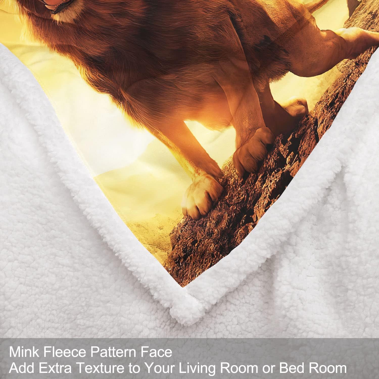 Manta Sherpa de león rugiente de 50 x 60 pulgadas, manta de sherpa con estampado de animales, manta súper suave y mullida de forro polar grueso y