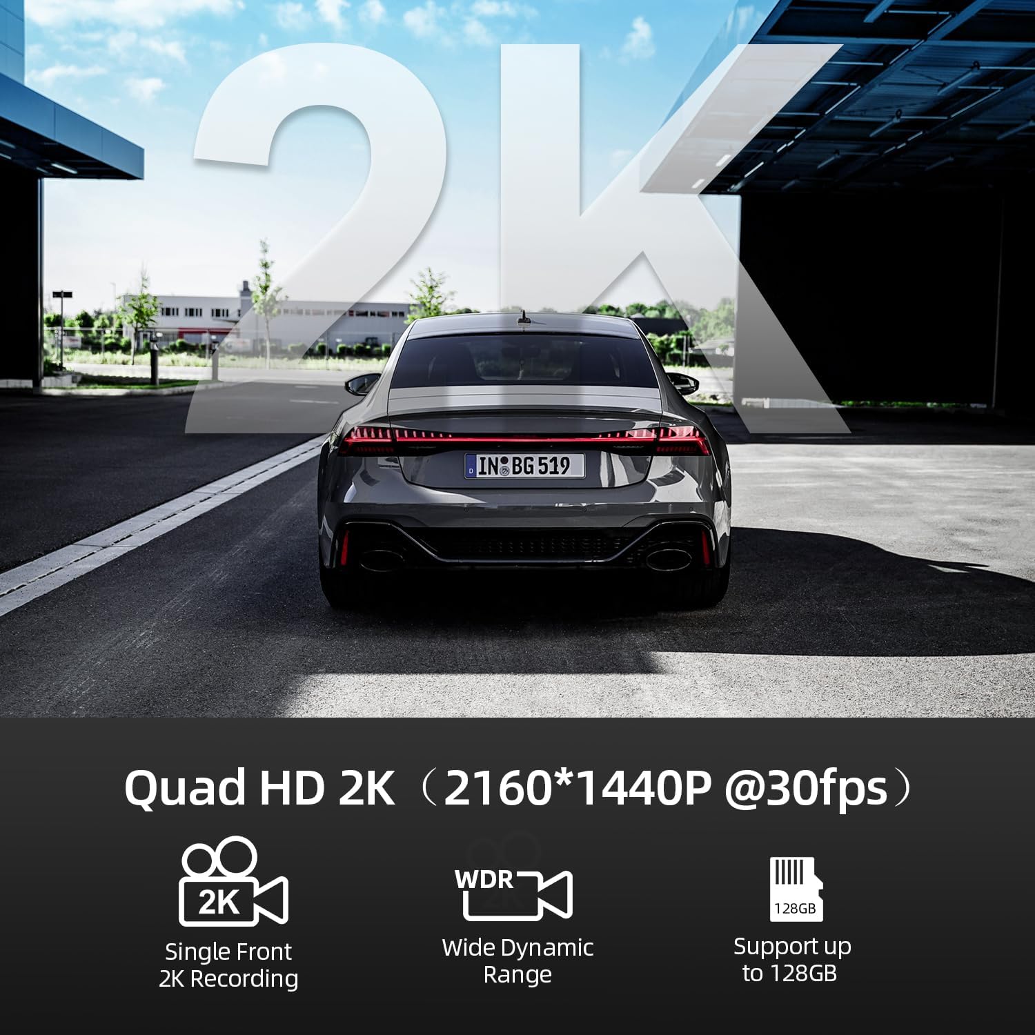 Dash Cam frontal 2K con tarjeta SD de 64 GB 1440P Quad HD Cámara de tablero para autos Pantalla IPS de 3 pulgadas, grabadora de conducción con
