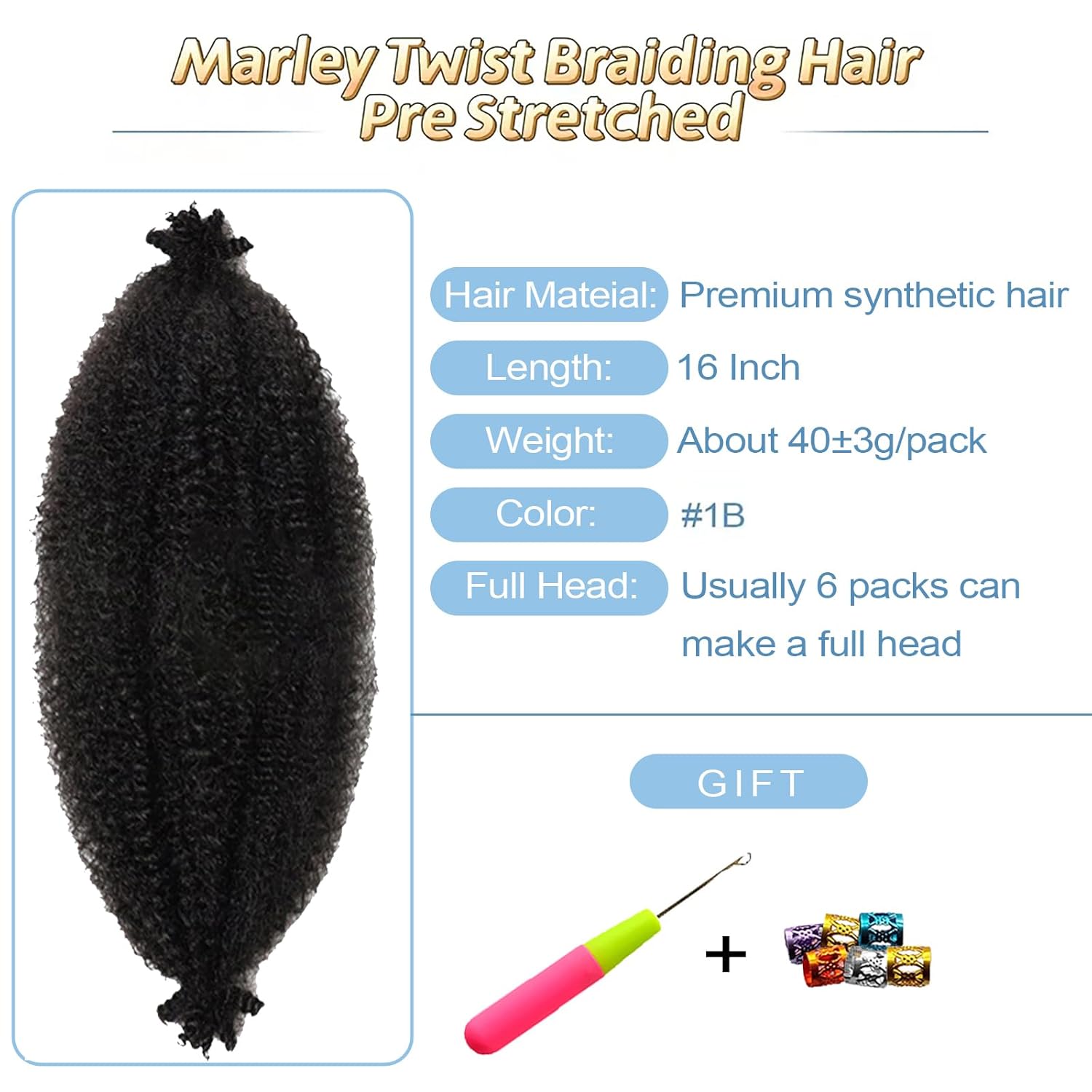 Marley Twist – Cabello trenzado de 16 pulgadas, cabello afro cubano para cabello Spring Twist, cabello de Passion Twist, cabello para rastas