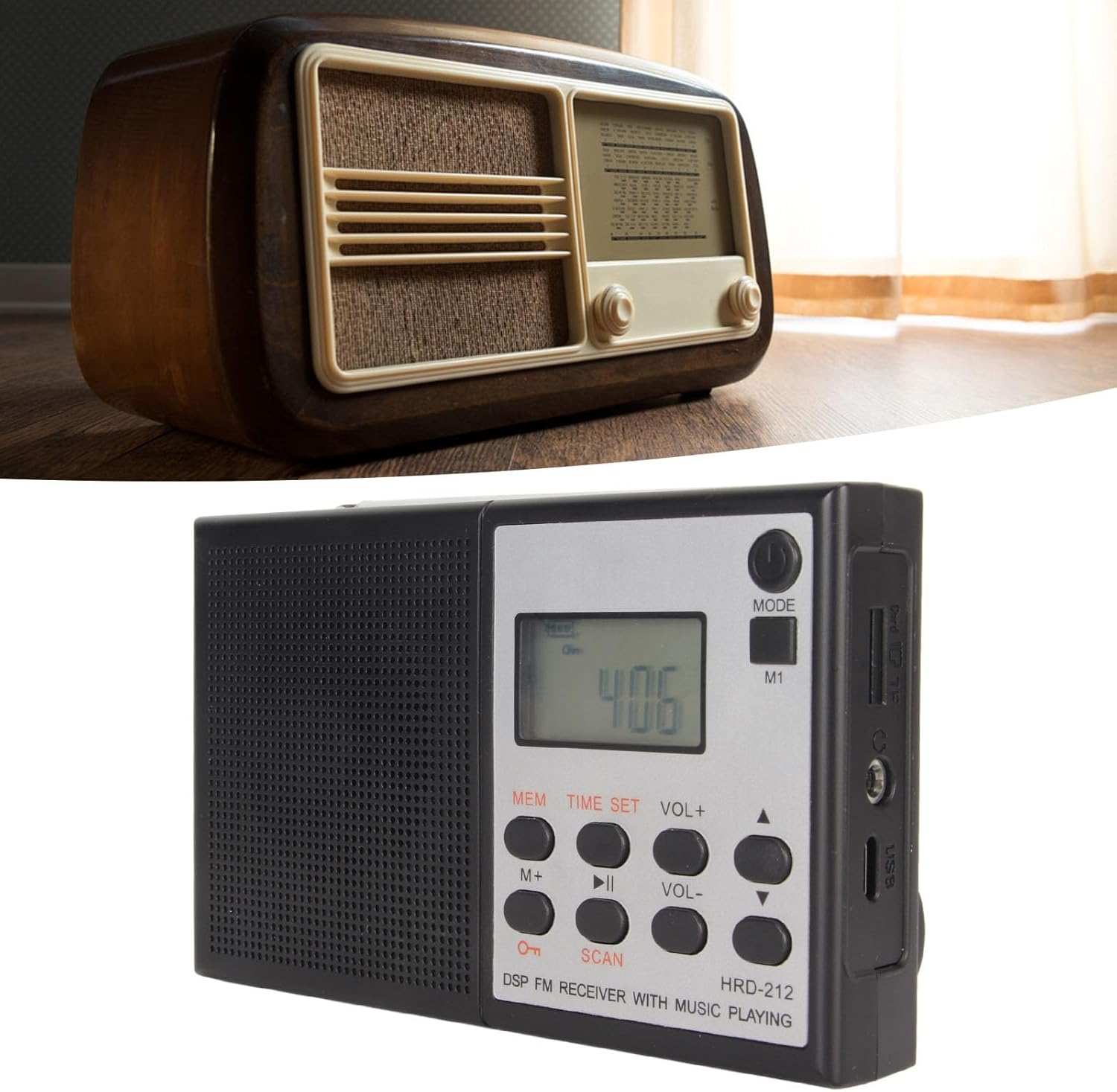 Radio digital AM FM, radios portátiles de onda corta, sintonizador digital recargable y ajustes preestablecidos, pantalla LCD, altavoz bajo,