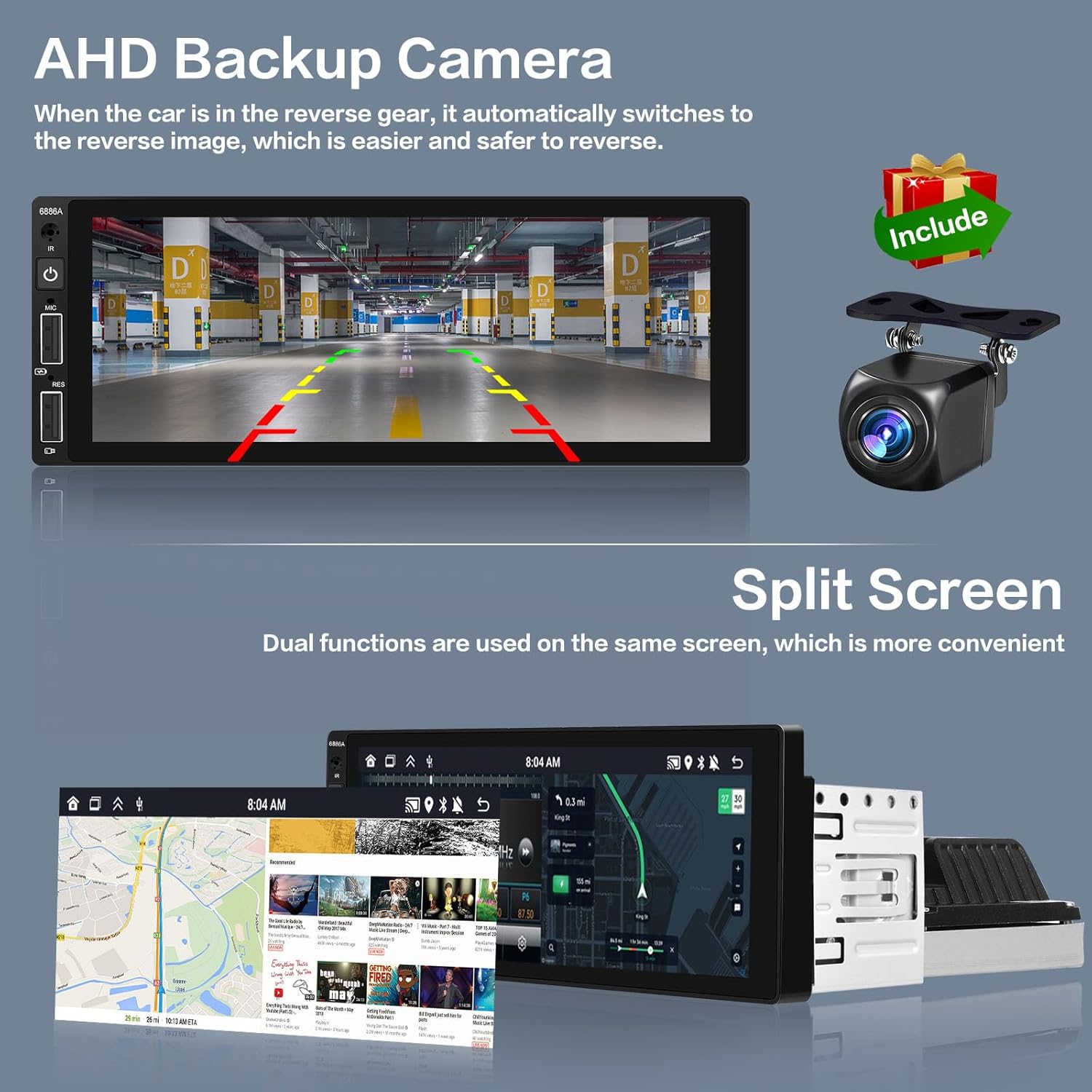 2+64G Android 13 Car Stereo Single DIN Radio inalámbrica Apple Carplay con cable Android Auto, pantalla táctil HD de 6.9 pulgadas estéreo para coche