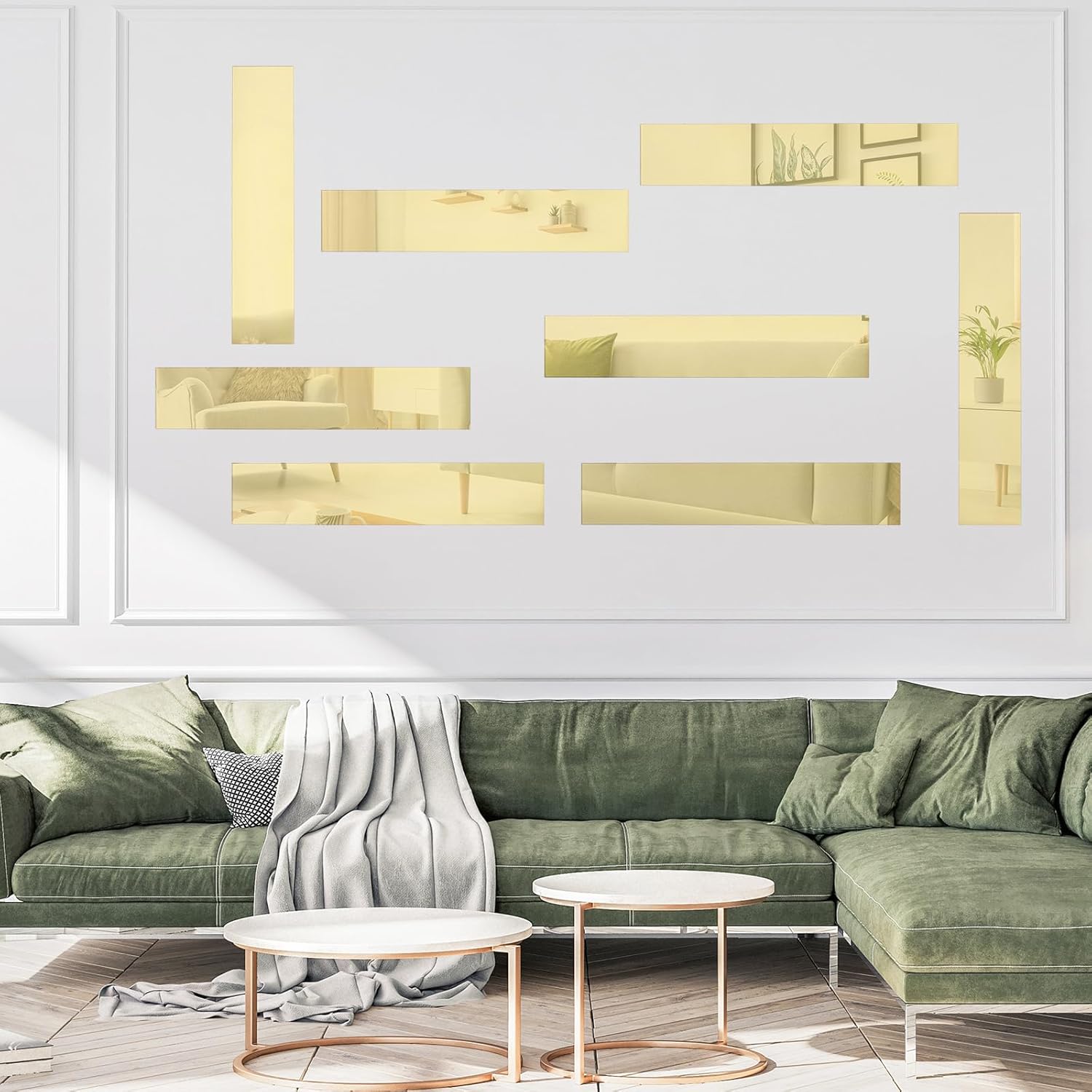 uxcell 20 calcomanías de pared de espejo de tiras, 2 x 7.9 pulgadas, tiras de espejo acrílicas autoadhesivas para decoración de pared extraíbles