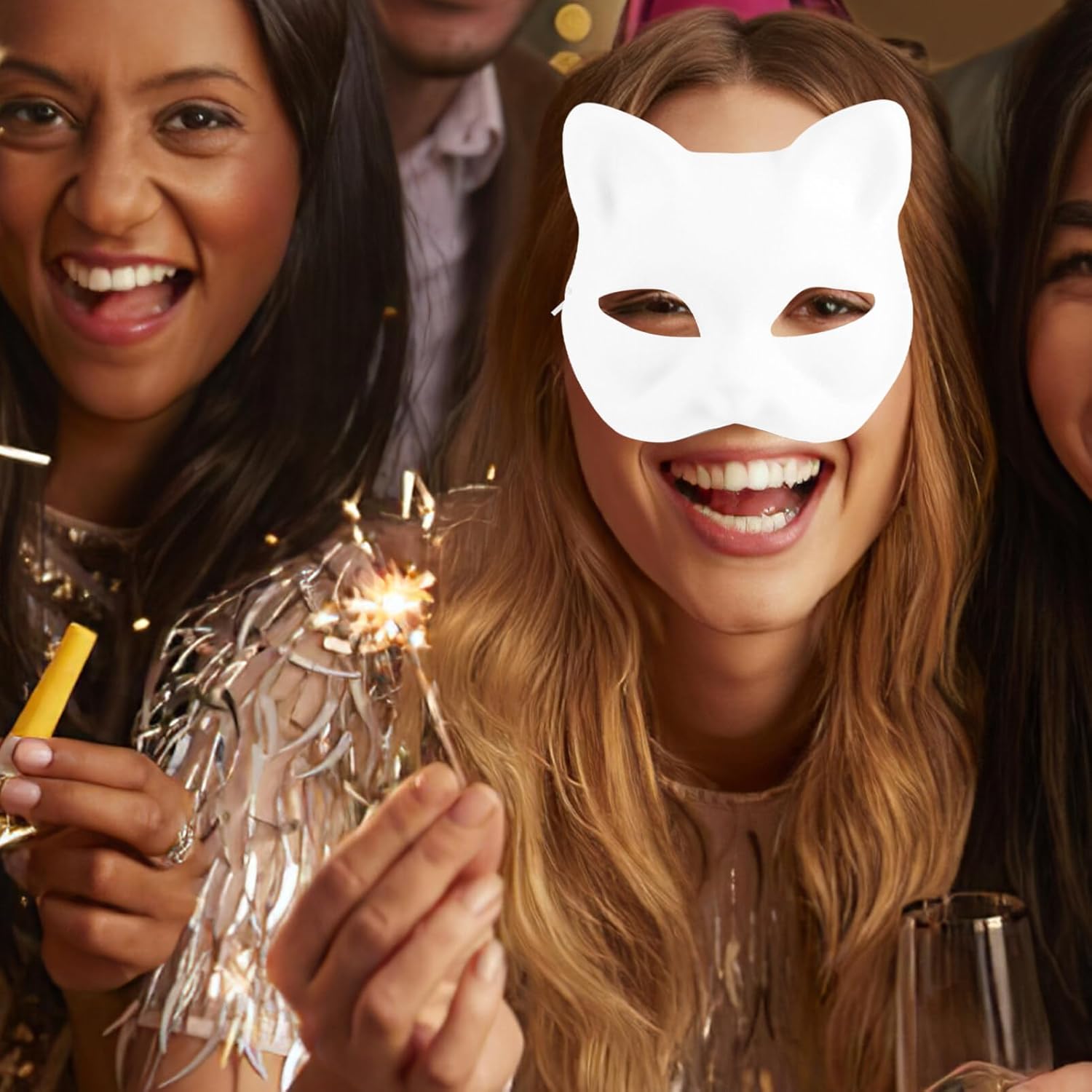 STOBOK Máscara de gato, 5 máscaras de gato de mascarada, máscaras en blanco pintables para Halloween, gato blanco, sin pintar, máscaras para