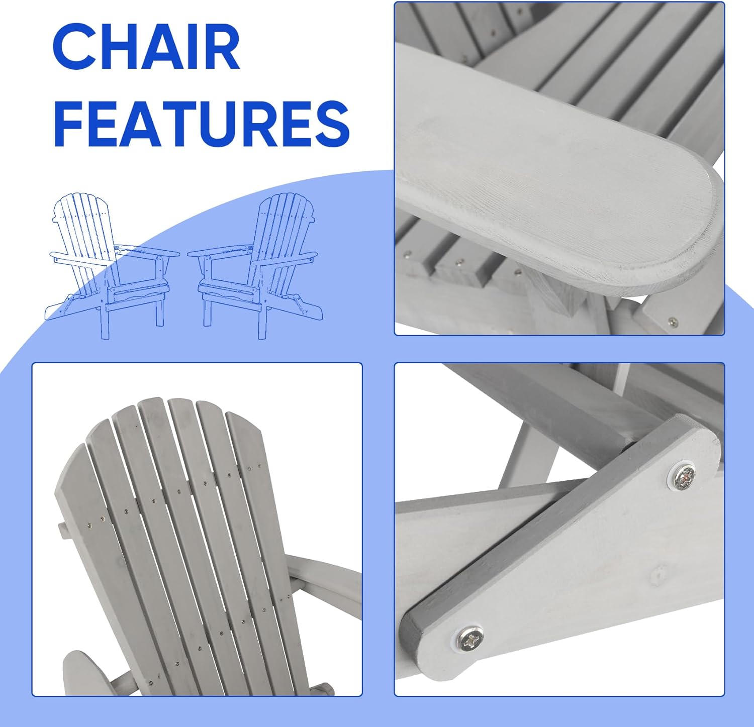 Smart FENDEE Juego de 2 sillas plegables Adirondack de madera de cedro para todo tipo de clima, muebles de ocio al aire libre para relajarse,