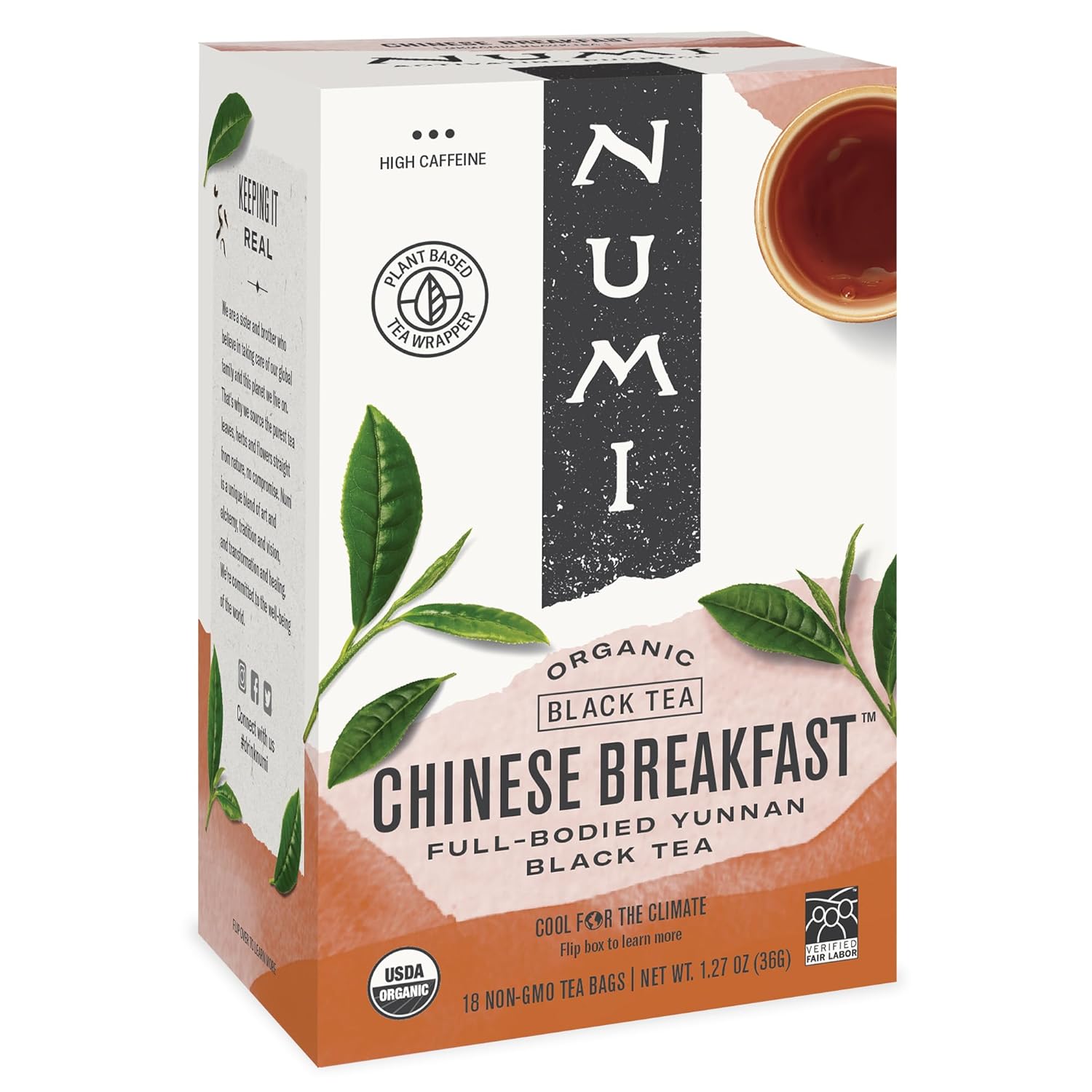 Numi – Té de desayuno chino orgánico, 18 bolsas de té negro Yunnan por caja (el embalaje puede variar)