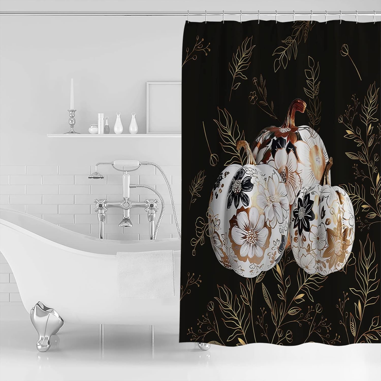 Juego de cortinas de ducha de calabazas de Acción de Gracias, impermeable, lavable, bohemio, divertido, lindo juego de cortinas de ducha para baño,