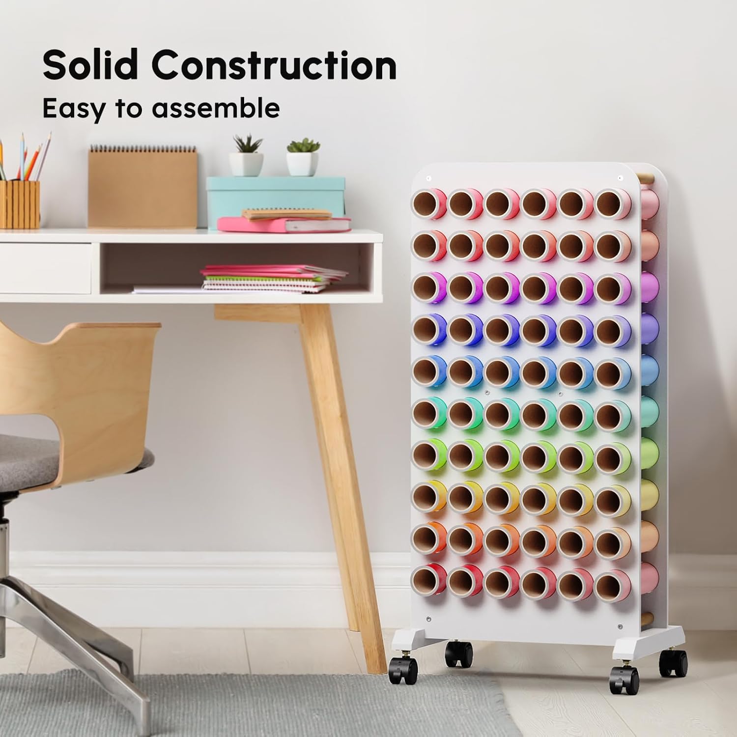 Soporte móvil de rollo de vinilo, organizador de almacenamiento de vinilo de 60 compartimentos con ruedas giratorias de bloqueo, carrito de