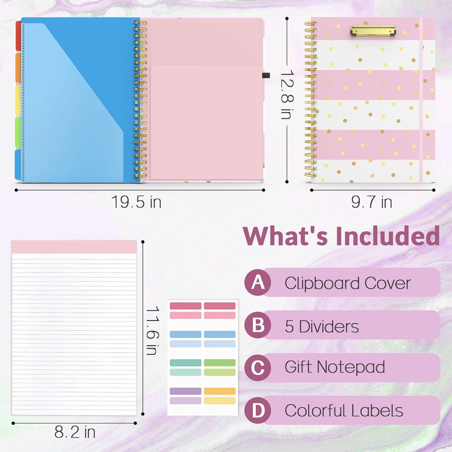 Sooez Folio portapapeles con bloc de notas recargable, carpeta portapapeles con 10 bolsillos de almacenamiento para tamaño carta, cuaderno