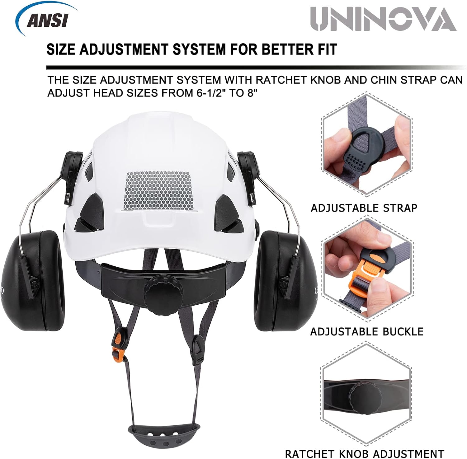 UNINOVA Casco de protección para los oídos y visera ANSI Z89.1 con ventilación ABS forestal, arborista, árbol, construcción, construcción,