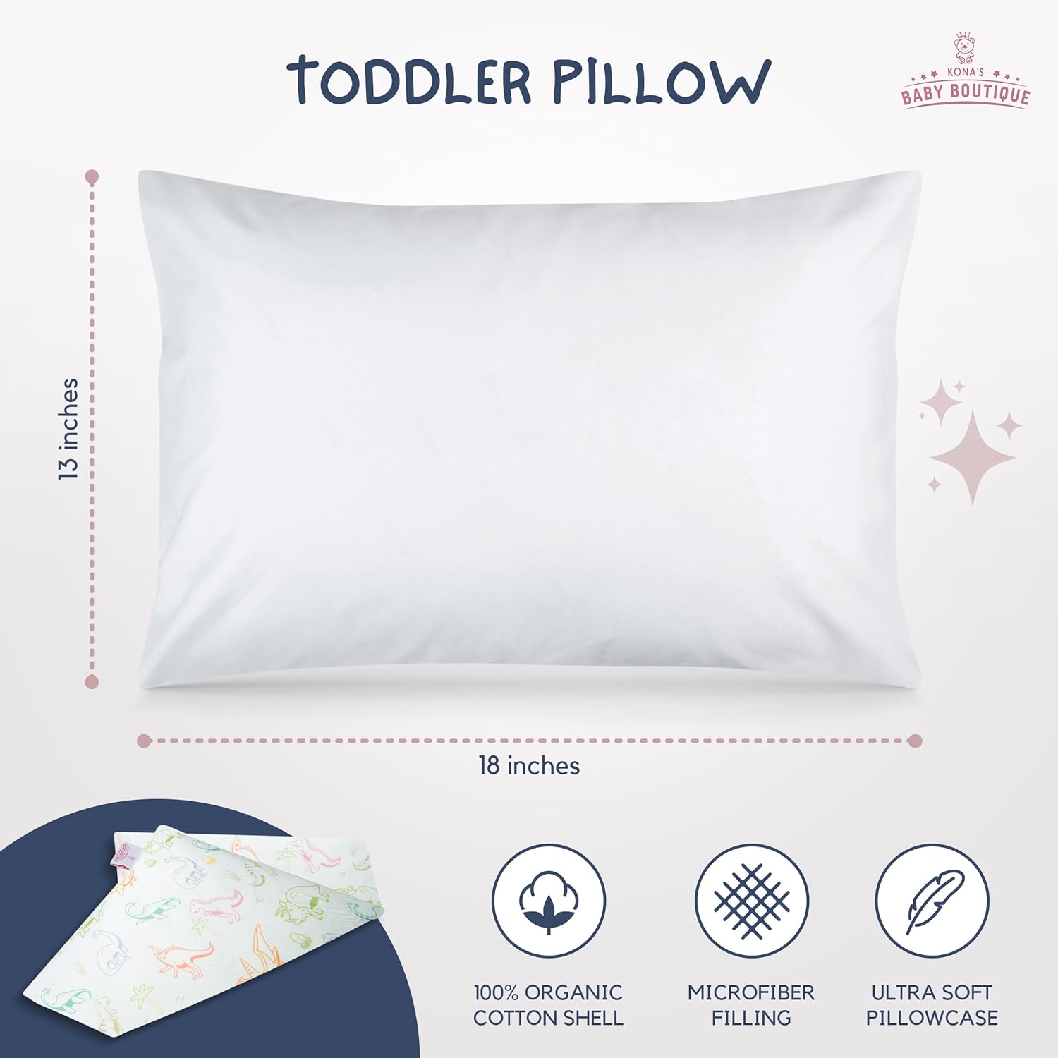 Kona’s Perfect – Almohada para niños pequeños con la funda de almohada más suave para niños pequeños, almohada de 13 x 18 pulgadas, almohada para