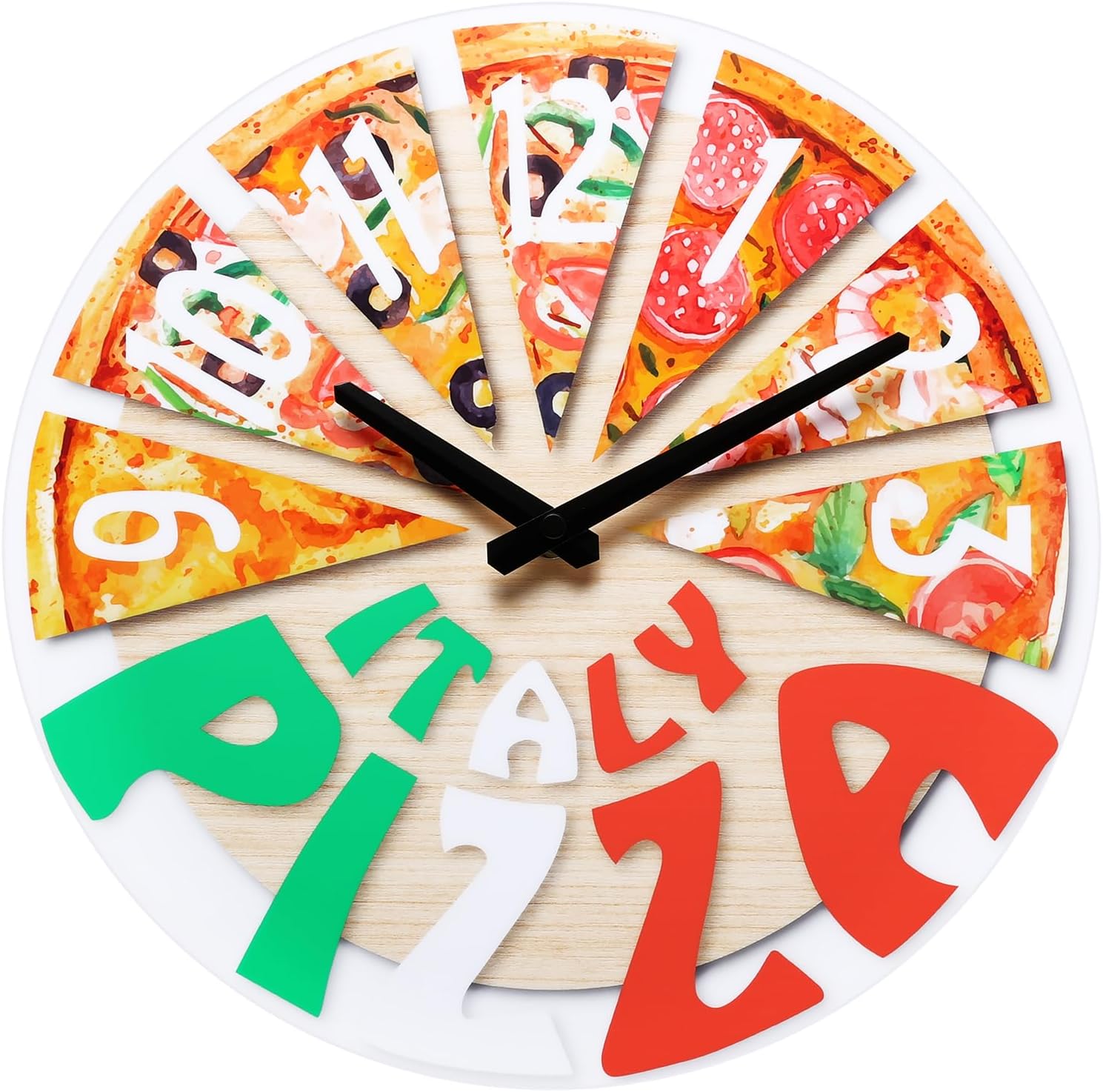 NUOVO Reloj de pared de 12 pulgadas, reloj de pared para pizza, funciona con pilas, silencioso, sin tictac, rústico, vintage, reloj de pared con