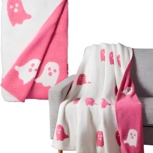 Bonita manta de fantasma rosa de Halloween súper afelpada y suave, manta de Halloween rosa para sofá, cama, manta de fantasma reversible de franela Bonita manta de fantasma rosa de Halloween súper afelpada y suave, manta de Halloween rosa para sofá, cama, manta de fantasma reversible de franela