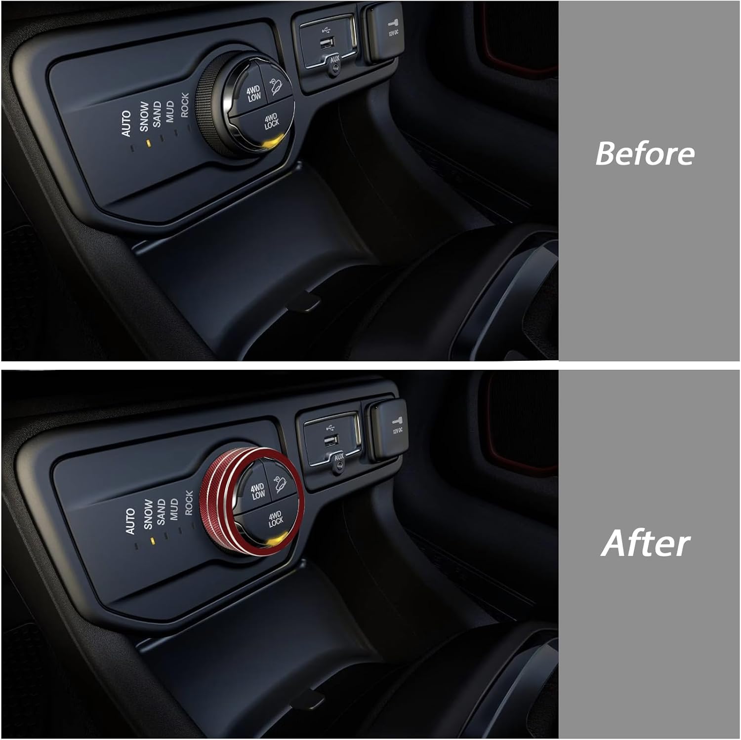 KEEGTBOX Cubierta de botón de la perilla del interruptor de control de la consola central 4WD, compatible con Jeep Renegade Cherokee Compass SUV