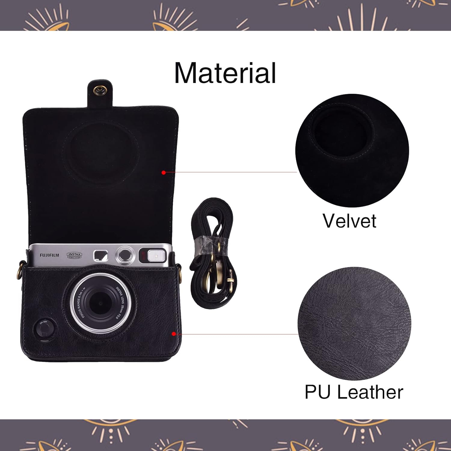 MUZIRI KINOKOO Instax Mini EVO – Funda protectora de piel sintética para cámara Fuji Instax Mini EVOPolaroid Mini EVO, con correa ajustable para el