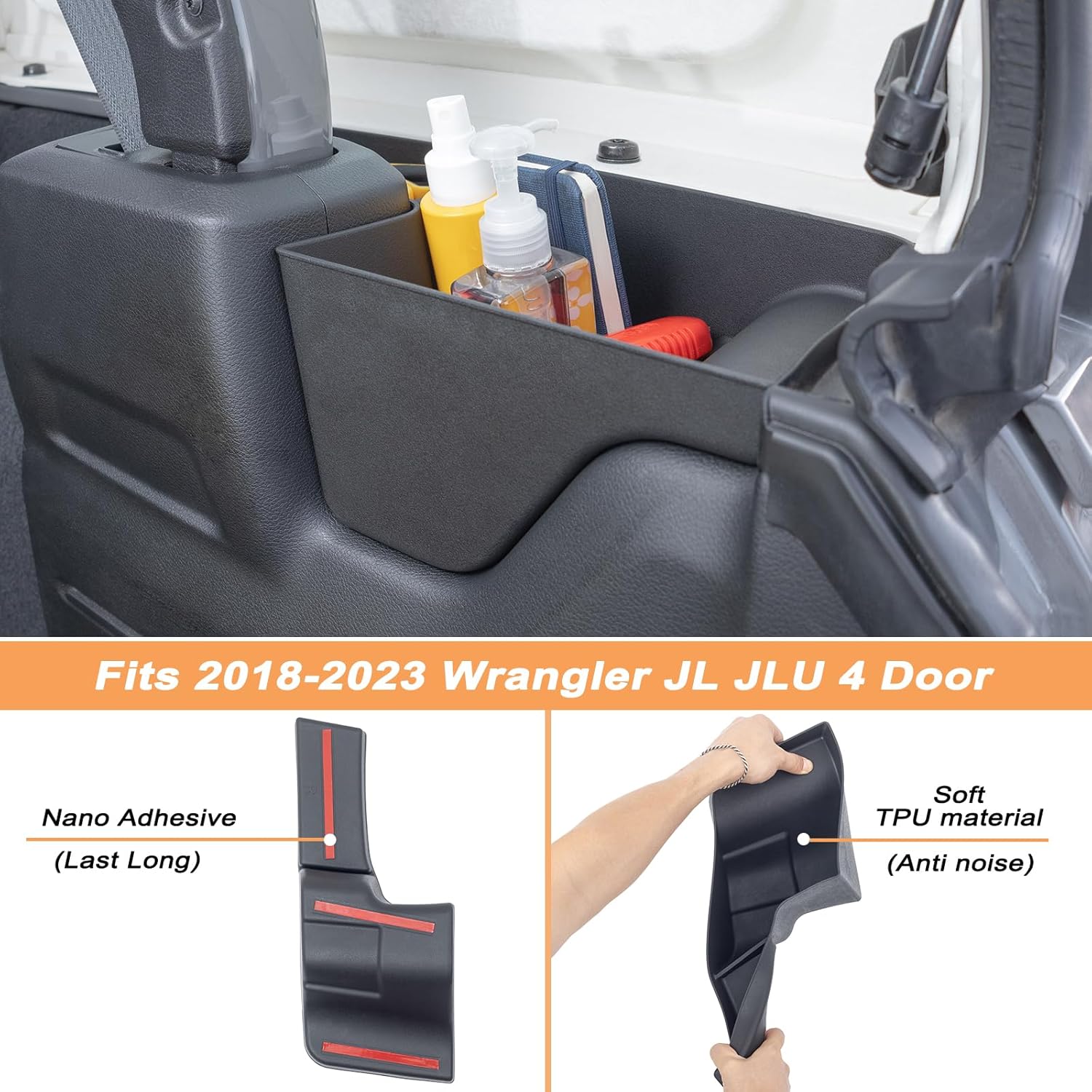 Bandeja organizadora de maletero trasero compatible con Jeep Wrangler JL JLU 2018-2022 2023, accesorios de 4 puertas, caja de almacenamiento