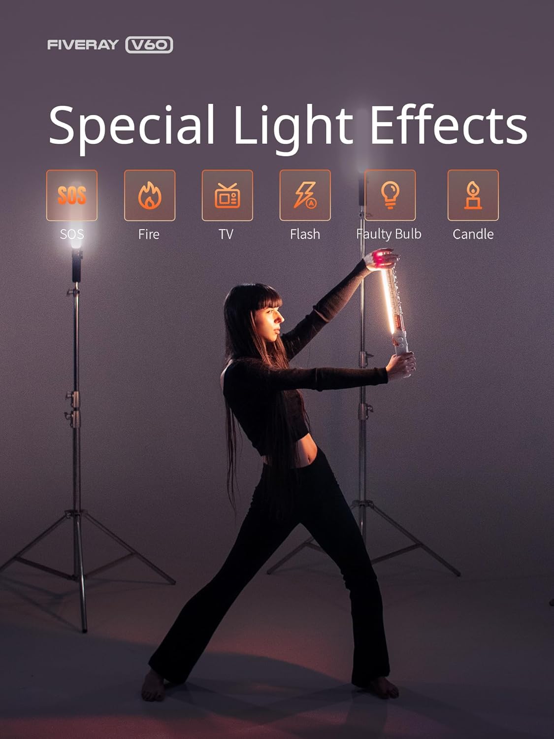 ZHIYUN V60 – Combo de varitas de luz de video, portátil de 60 W LED regulable, iluminación de fotografía de mano para estudio fotográfico,