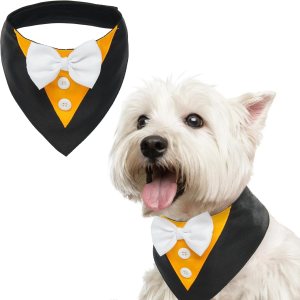 FUAMEY Esmoquin para perro, bandana formal de boda para perro, collar de perro con pajarita, disfraz de cumpleaños para perro, disfraz de cumpleaños FUAMEY Esmoquin para perro, bandana formal de boda para perro, collar de perro con pajarita, disfraz de cumpleaños para perro, disfraz de cumpleaños