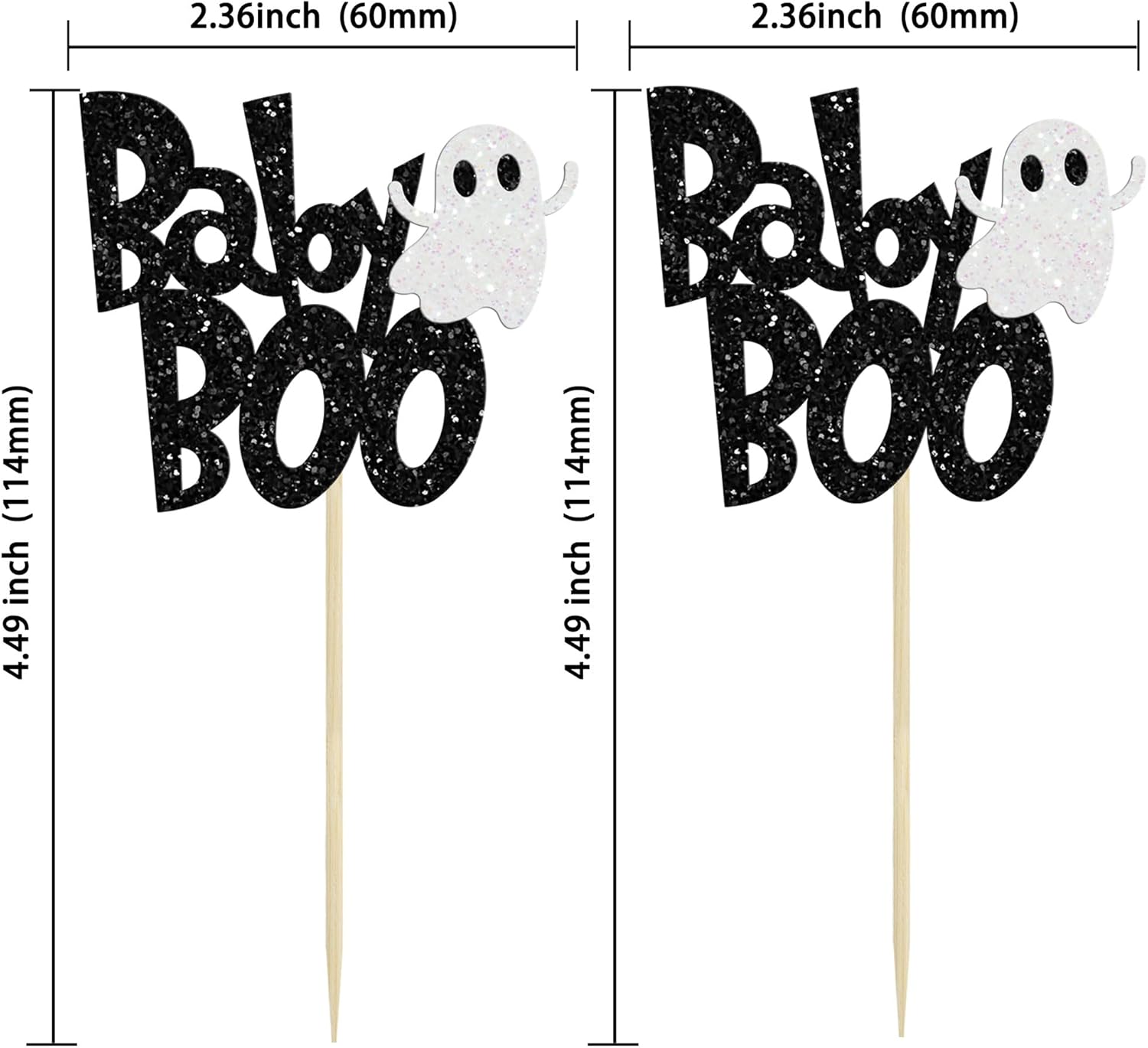 24 piezas de decoración para cupcakes Baby Boo con purpurina negra espeluznante y espeluznante para cupcakes de fantasmas para Halloween, baby