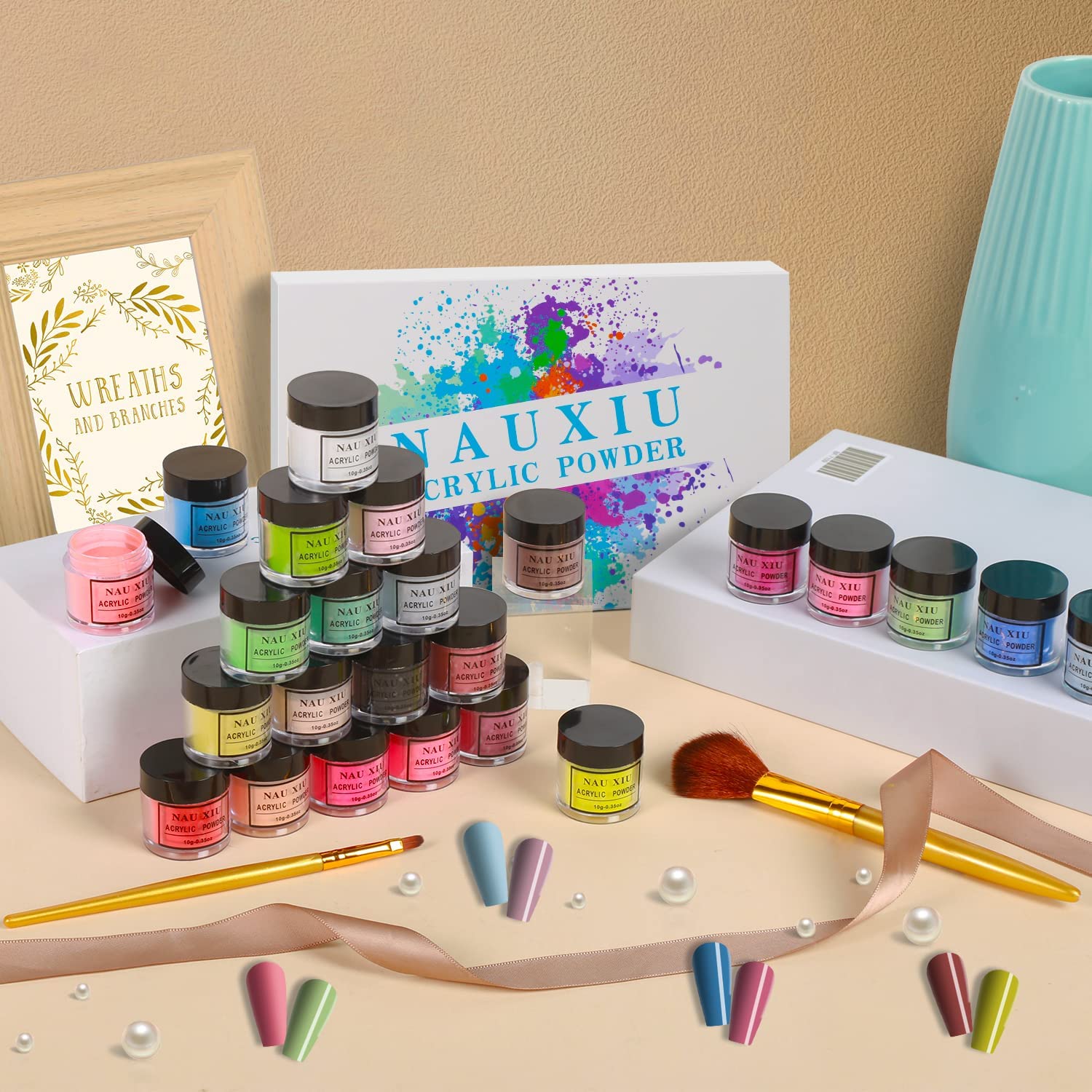 NAUXIU Juego de polvos acrílicos de 24 colores, polvo de uñas acrílico para uñas en polvo acrílico, diseño de arte, regalos de Navidad para mujeres