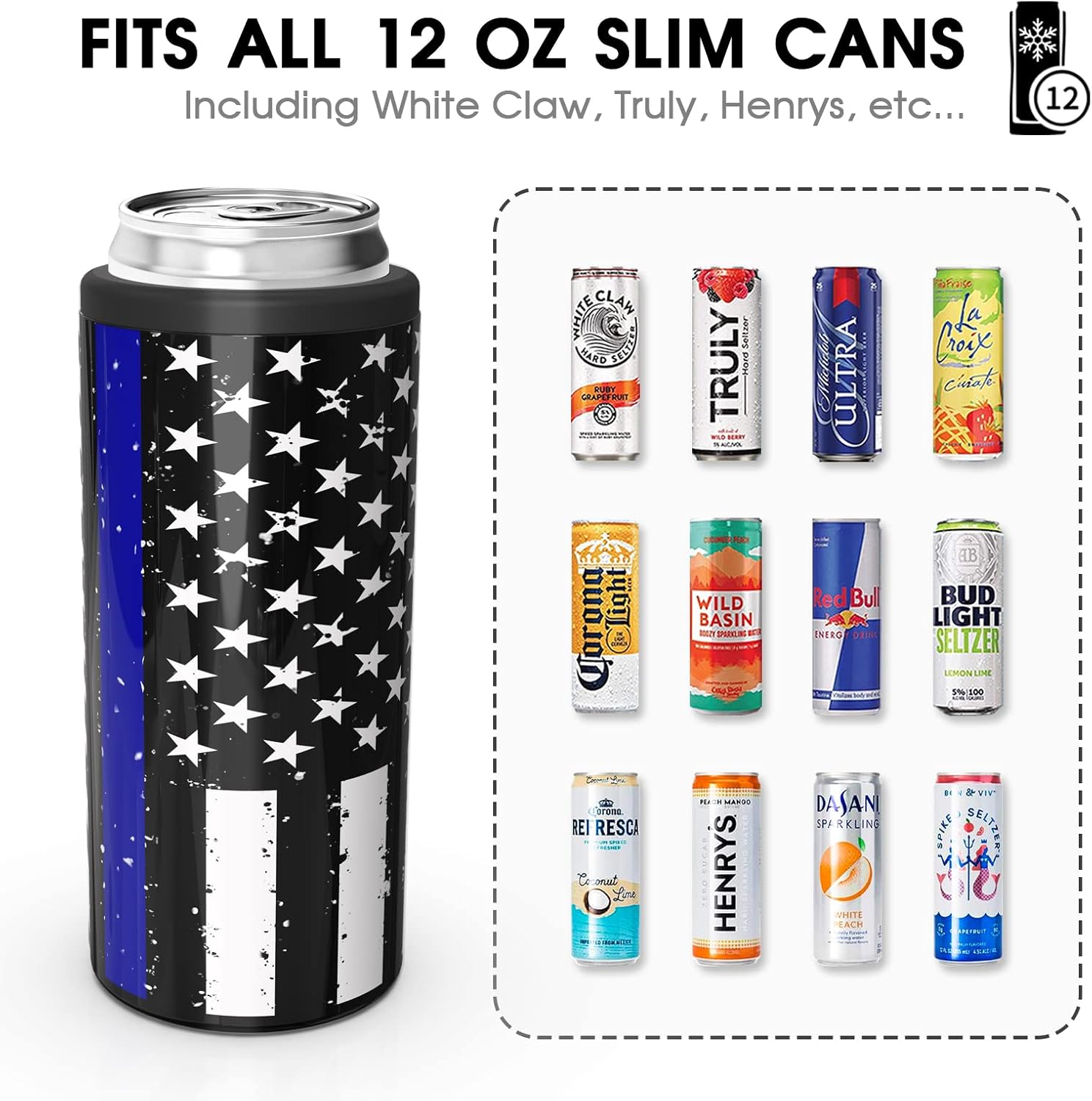 TILUCK Skinny – Enfriador de latas para cerveza delgada y seltzer duro, acero inoxidable, doble pared aislada de acero inoxidable, estándar de 12