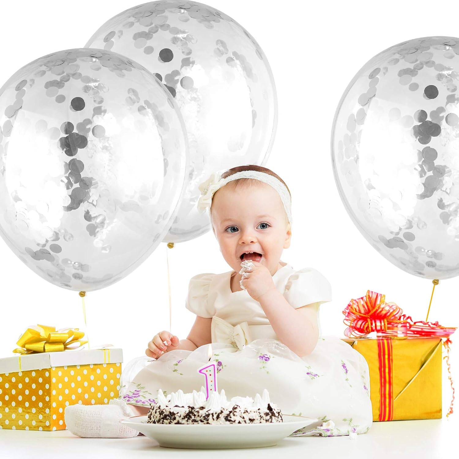 10 globos de confeti con purpurina de 18 pulgadas, globos de papel con puntos de confeti, globos grandes de látex de confeti brillante para