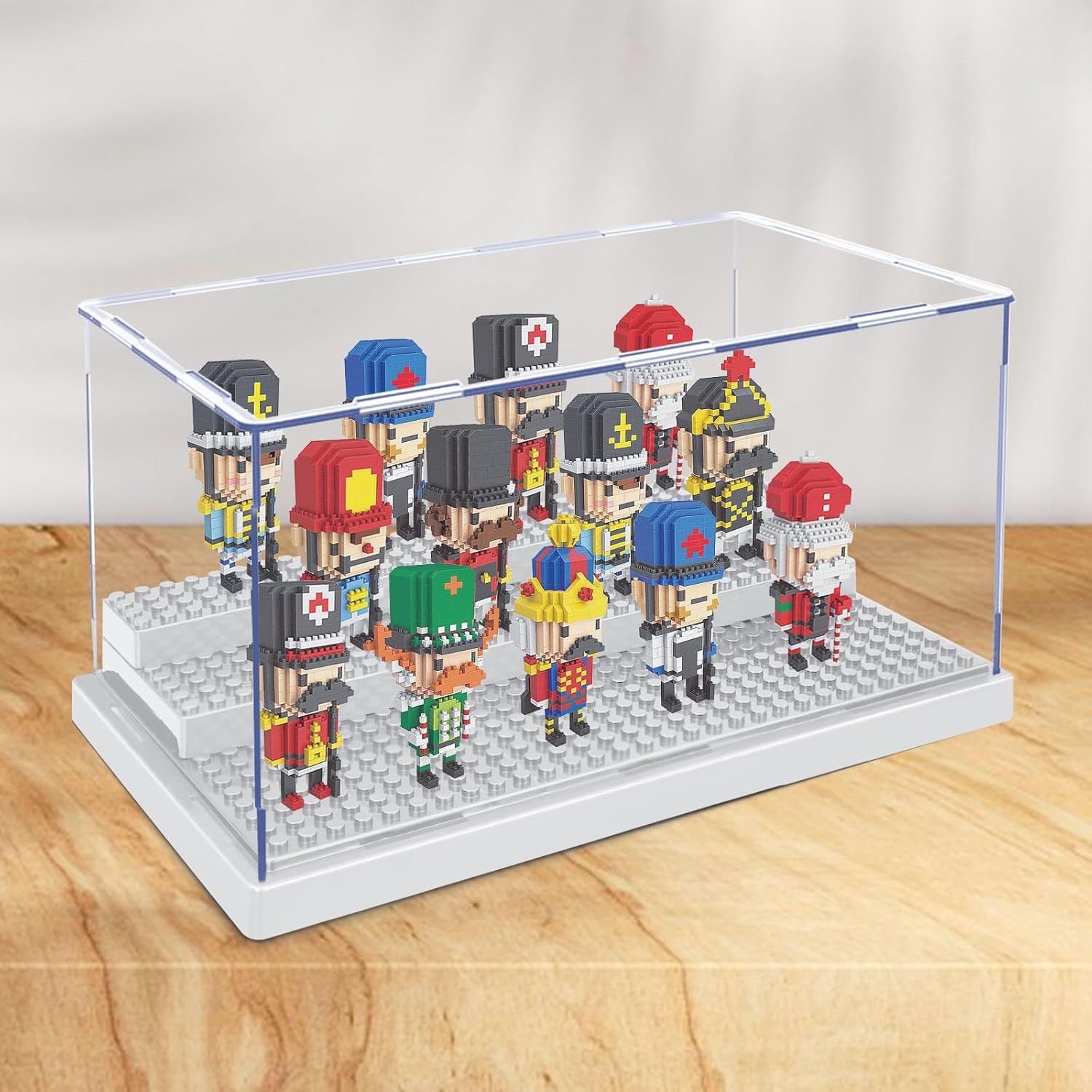 KKU Vitrina para bloques de figuras de acción de minifiguras, caja de exhibición de minifiguras acrílicas, caja de almacenamiento con 3 escalones