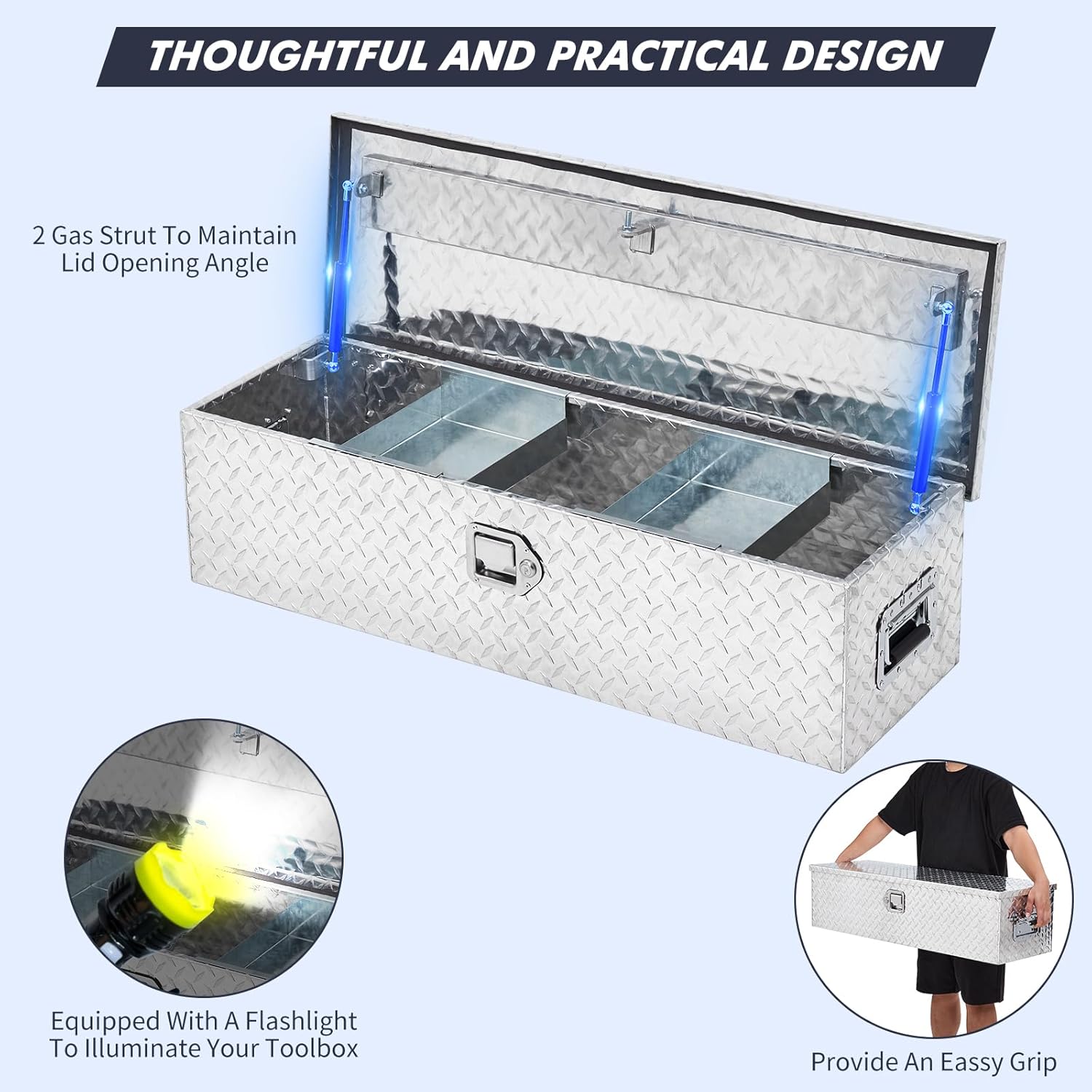 GAOMON Caja de herramientas para caja de camión de 39 pulgadas, de aluminio resistente con estante deslizante, caja de herramientas de placa de