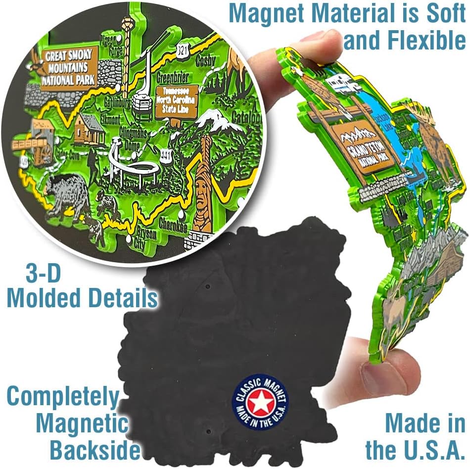 Imán de mapa del Parque Nacional Yellowstone por Classic Magnets, 3.2 x 3.3 pulgadas, recuerdos coleccionables fabricados en los Estados Unidos