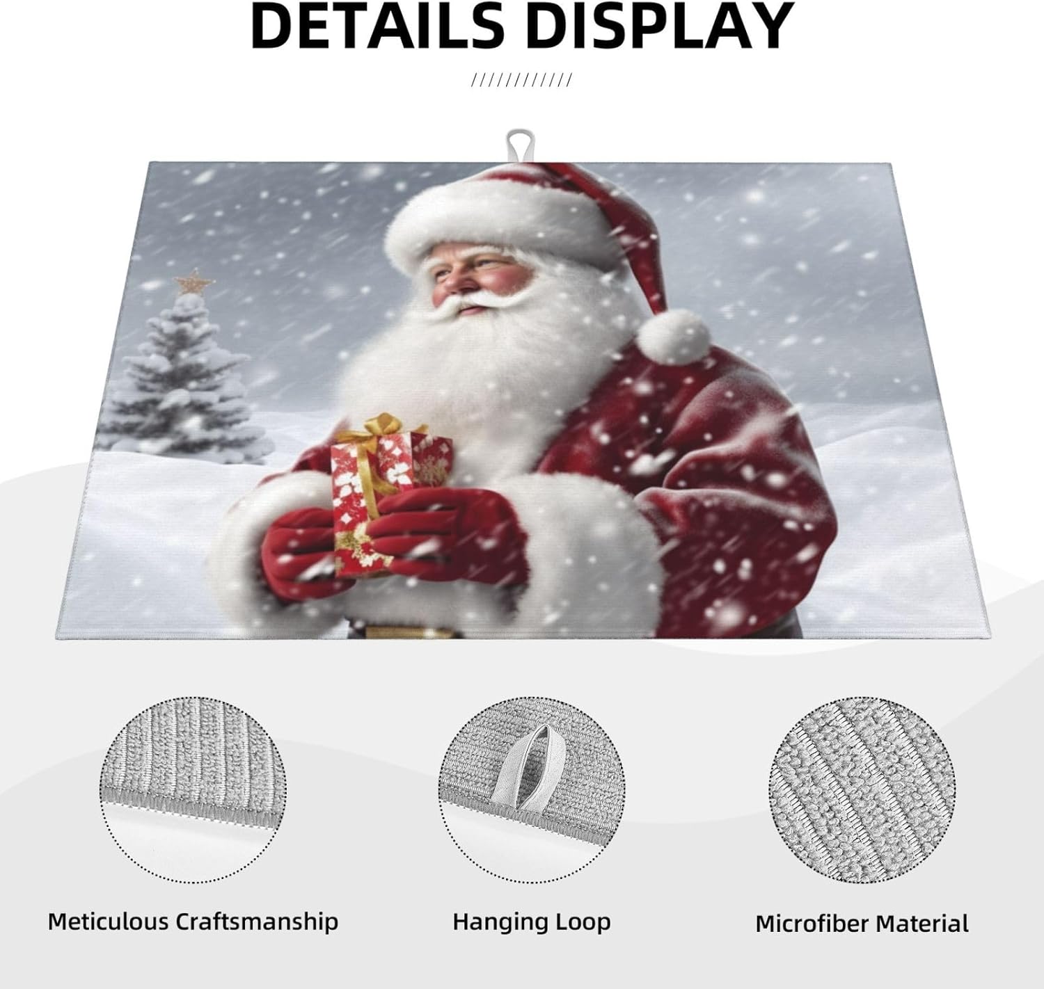 Tapete de secado de platos de Santa Claus Snow Secenry para encimera de cocina, almohadilla de secado de microfibra, absorbente para escurridor de
