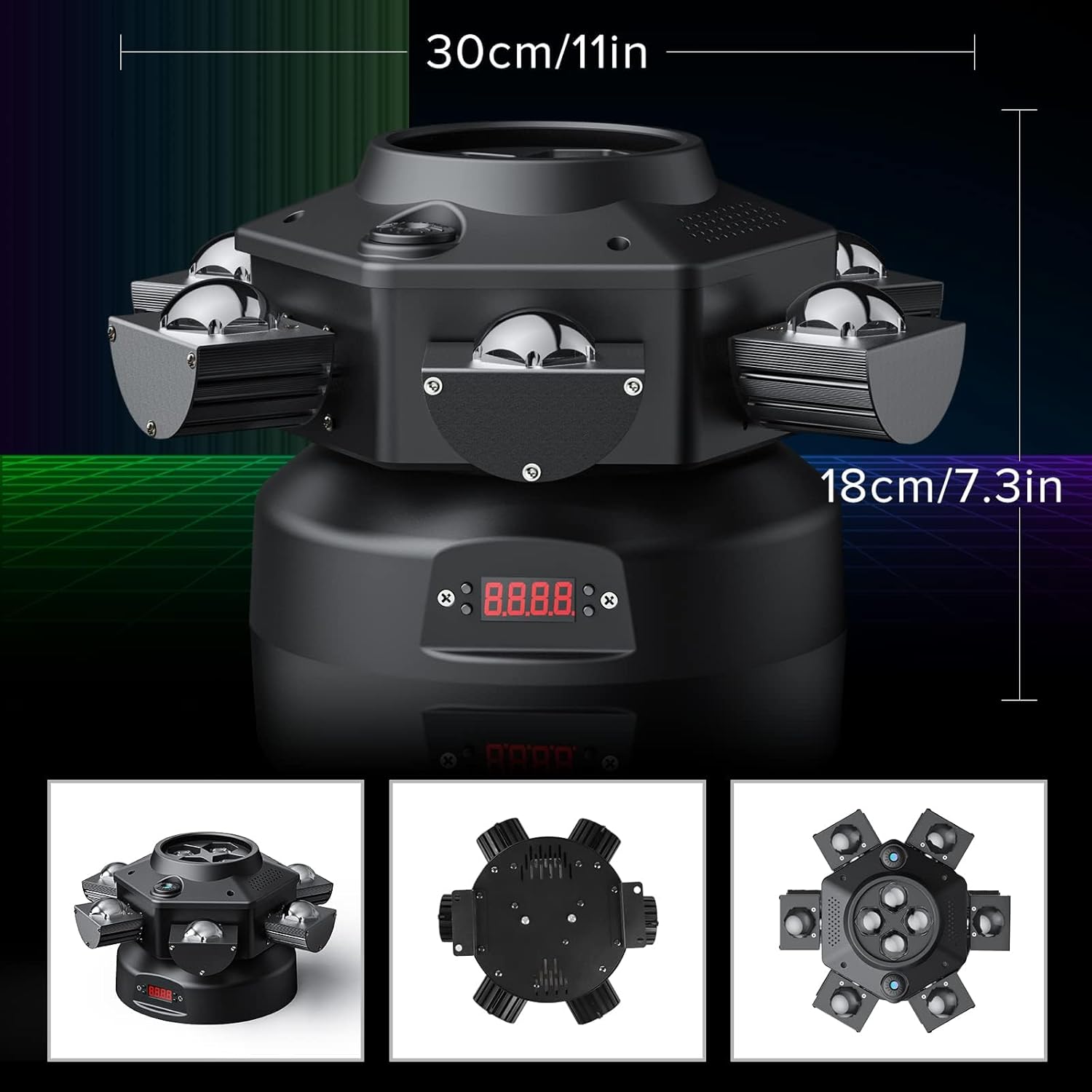 Luces de DJ de cabeza móvil, luz LED RGBW de 150 W con efectos de iluminación mixtos, luces de fiesta de 6 brazos compatibles con DMX-512 y activado