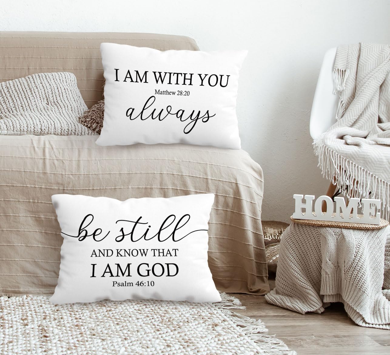 FLDAS Juego de 2 fundas de almohada decorativas con versículos bíblicos de Mateo 2820 con texto en inglés “I am with You Always Matthew 2820”,