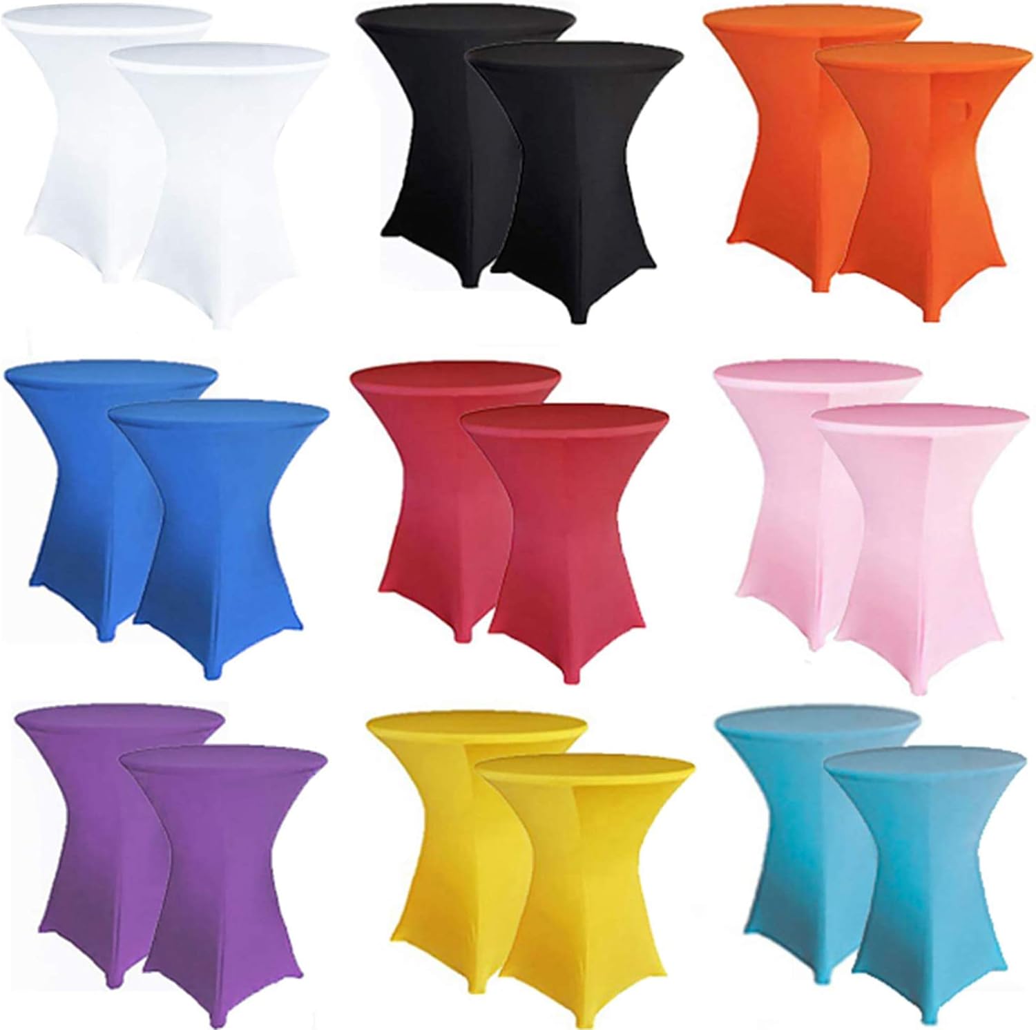 Reliancer Mantel redondo para mesas de cóctel plegables de elastano ajustado a la mesa de 4 vías para fiestas al aire libre, exhibición, DJ,