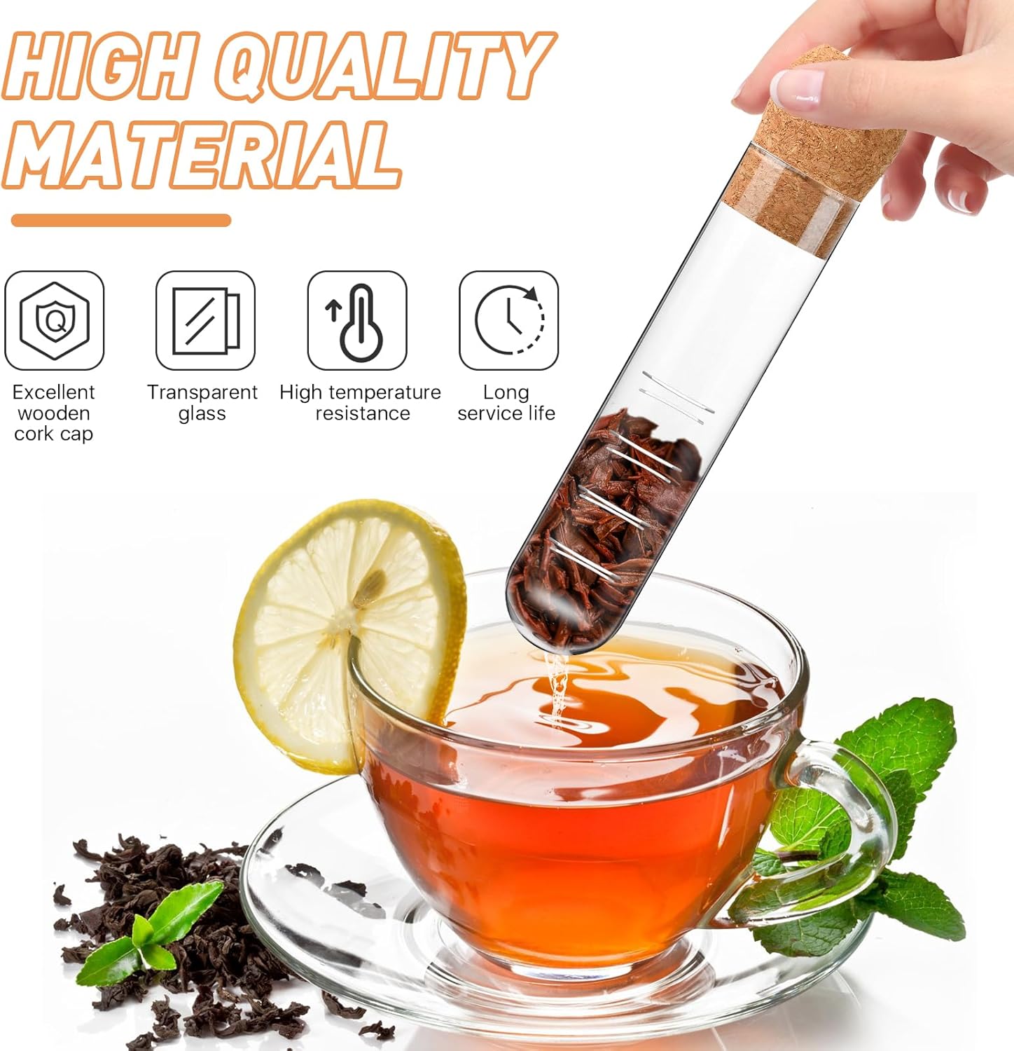 Infusor de té de vidrio, coladores de vidrio con tapa de corcho, difusor de vidrio reutilizable para té y té sueltos, colador de té transparente