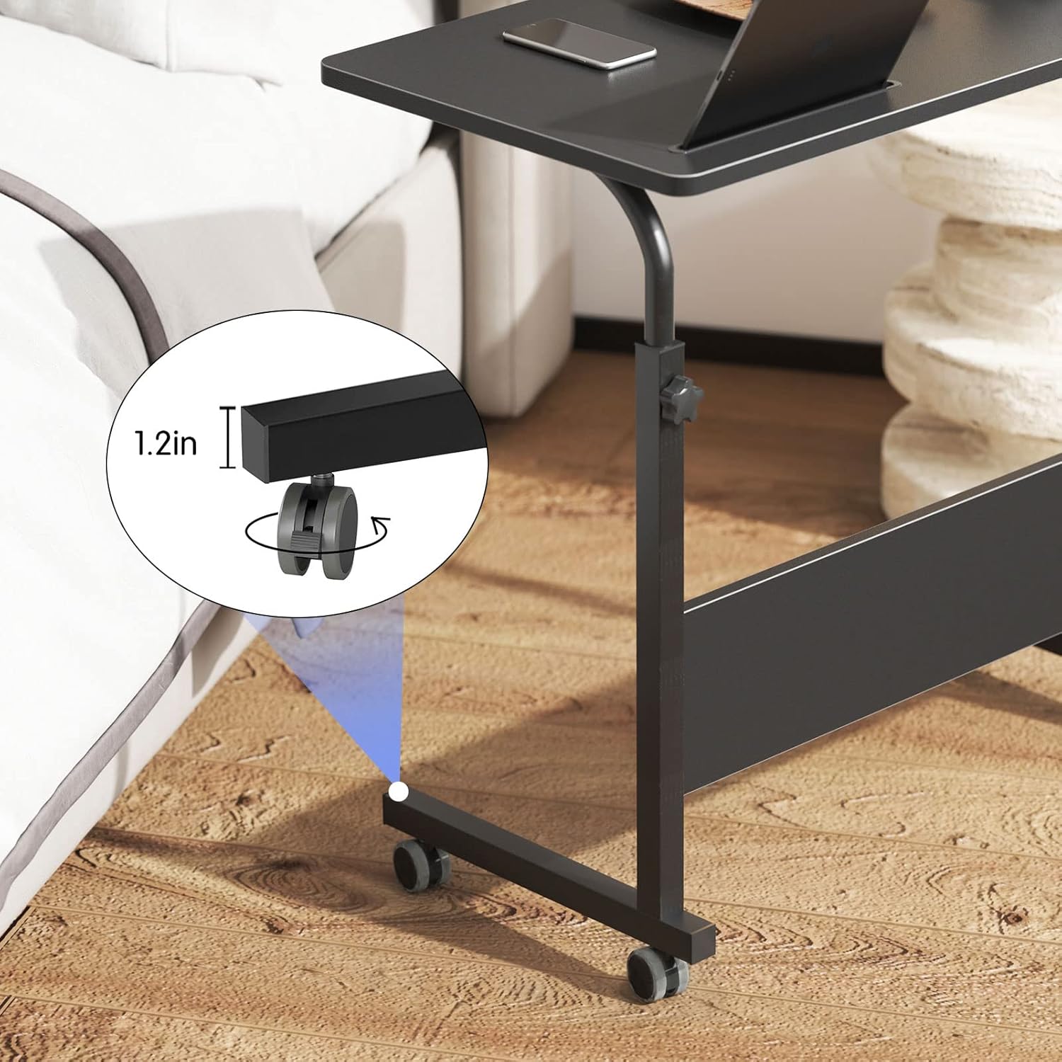 DlandHome Mesa de cama móvil de 31.5 pulgadas, mesa auxiliar ajustable para computadora portátil, escritorio con ranura para tableta, bandeja con