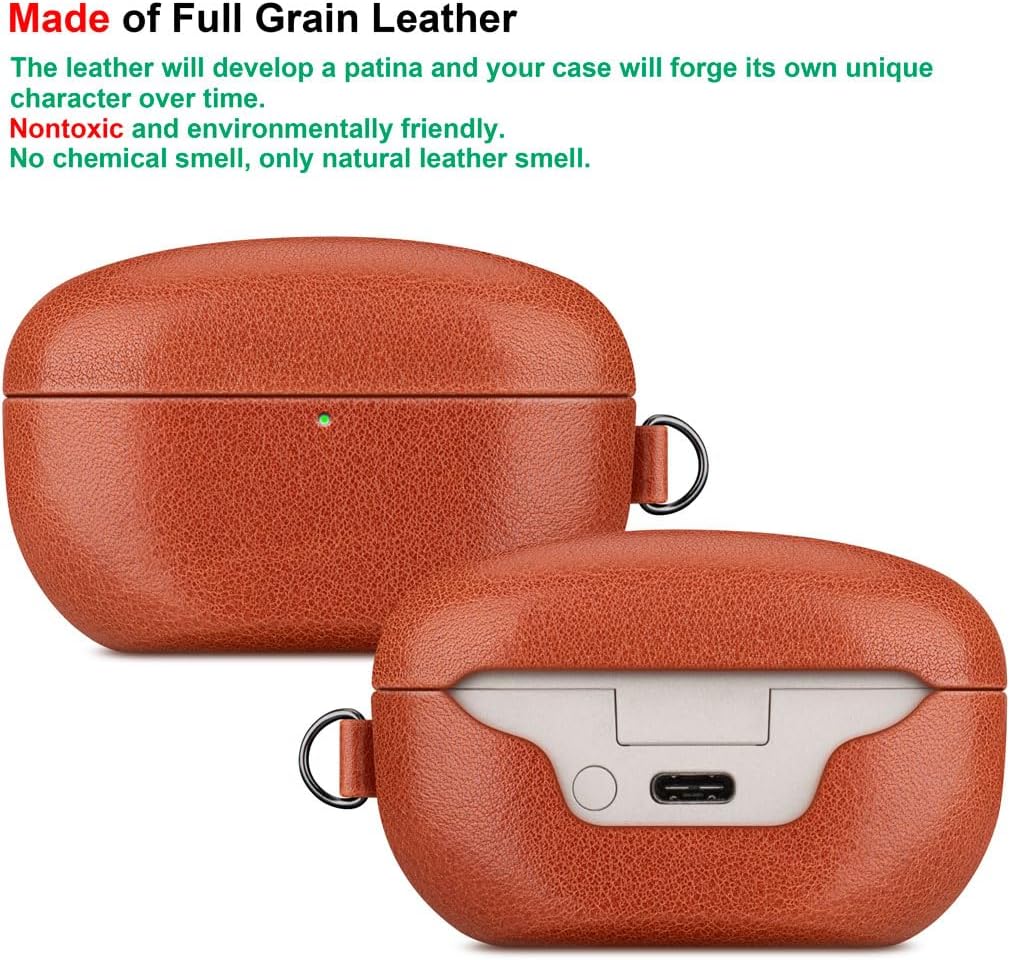 LOPIE Funda compatible con WF-1000XM5, hecha a mano, totalmente envuelta en piel curtida vegetal, para auriculares Sony WF1000XM5 (2023), funda
