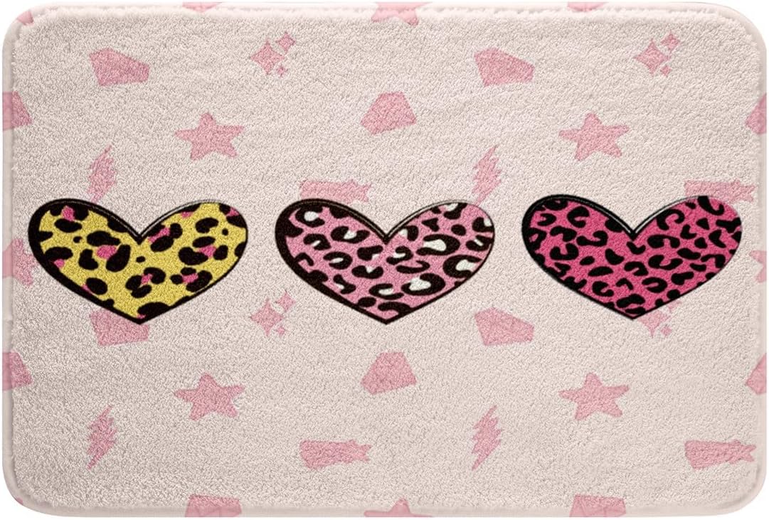 Alfombras de baño rosas para niñas de 20 x 32 pulgadas, decoración Weatern para baño para niños, decoración linda Kawaii de corazón para ducha,