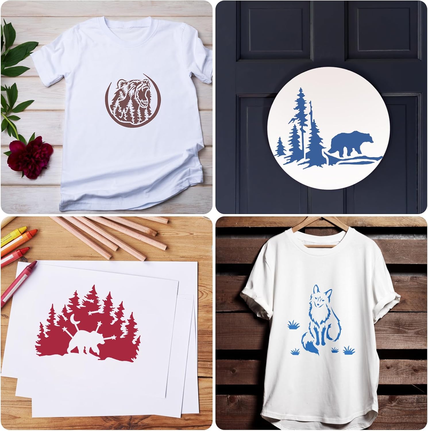 30 plantillas de animales para pintar, plantillas reutilizables de pintura de animales con 1 anillo dividido, plantillas de animales del bosque,