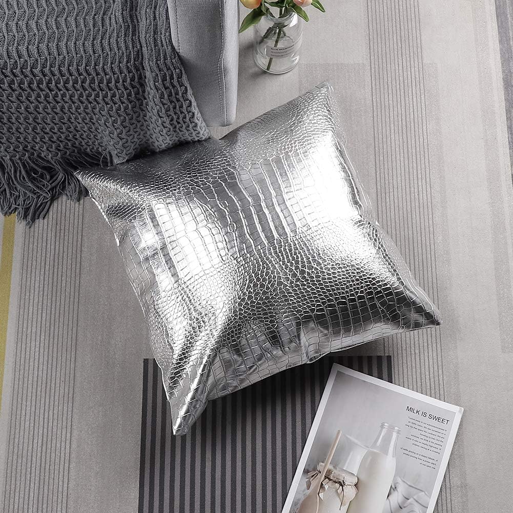 Artscope Fundas de almohada para sofá, decoración del hogar, cocodrilo teñido liso, piel sintética, ambos lados, 16 x 16 pulgadas, 15.7 x 15.7 in